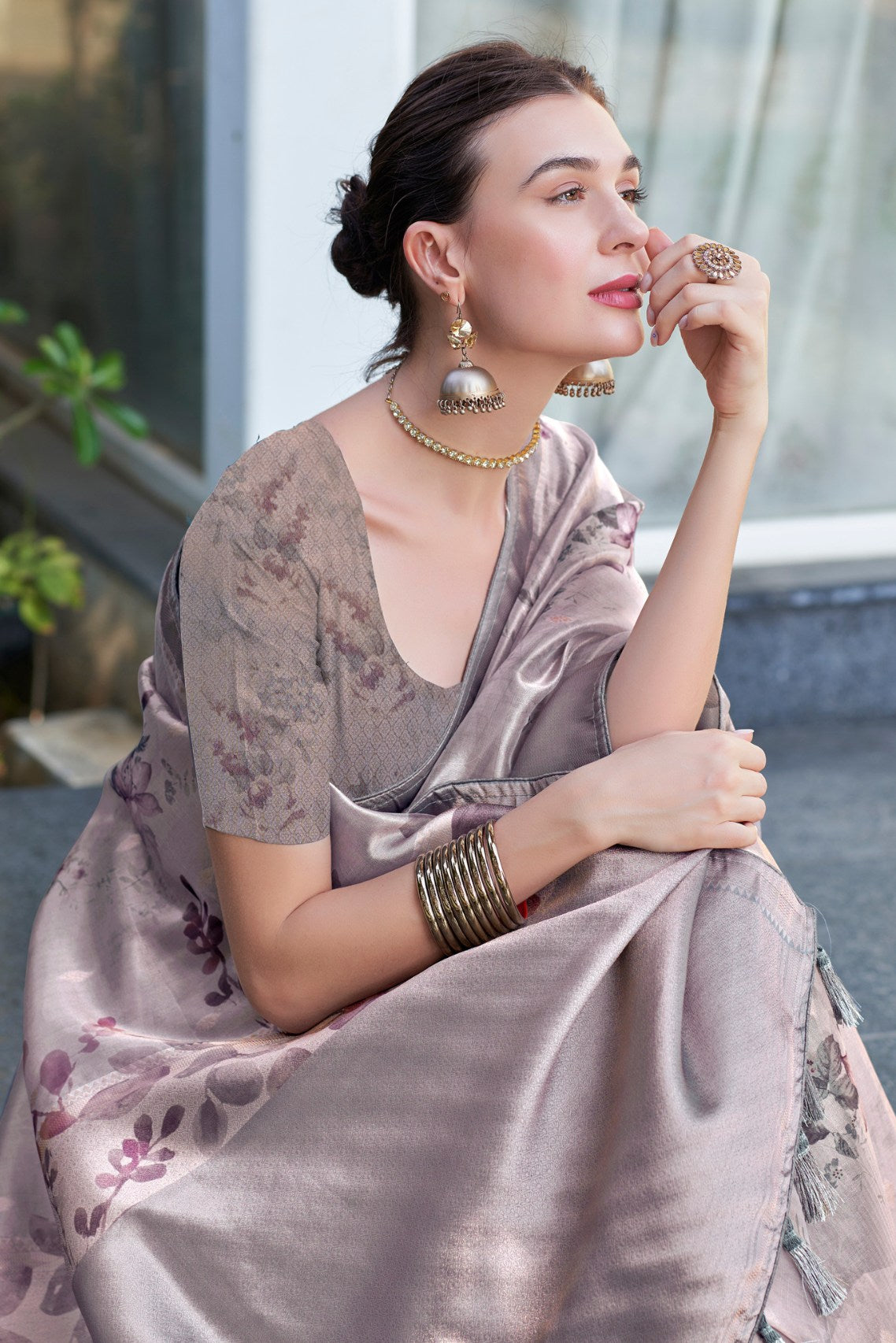 Buy MySilkLove Twilight Grey Digital Printed Organza Saree Online