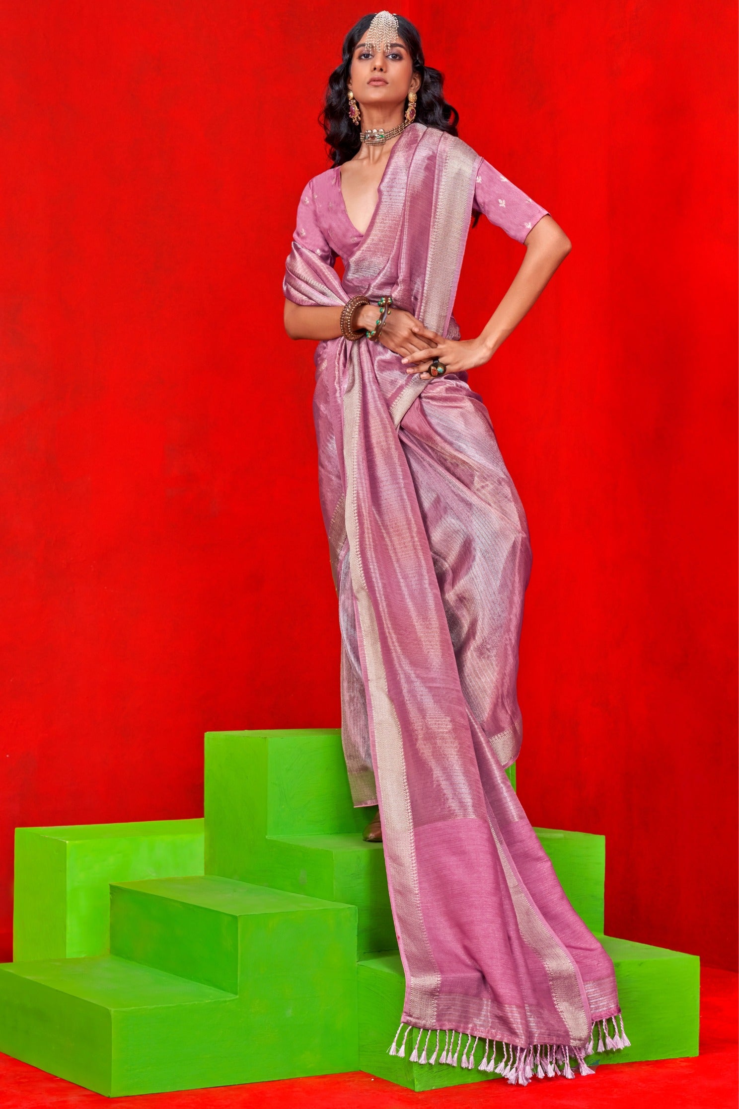 Buy MySilkLove Paris Pink Tissue Handloom Saree Online