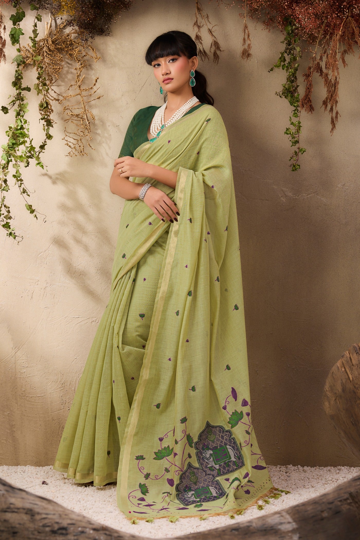 Buy MySilkLove Fern Green Handloom Cotton Saree Online