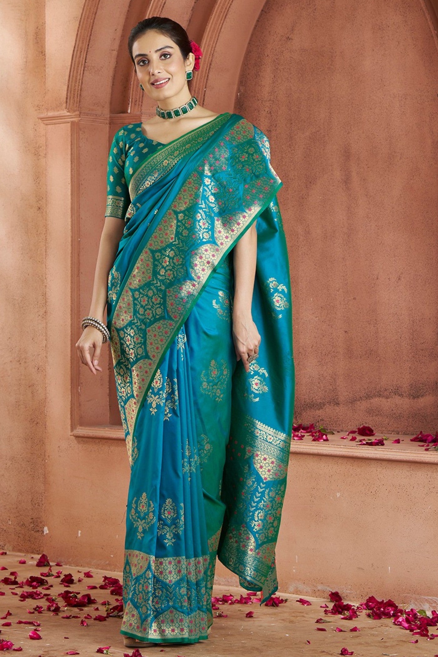 Buy MySilkLove Peacock Blue Woven Banarasi Saree Online