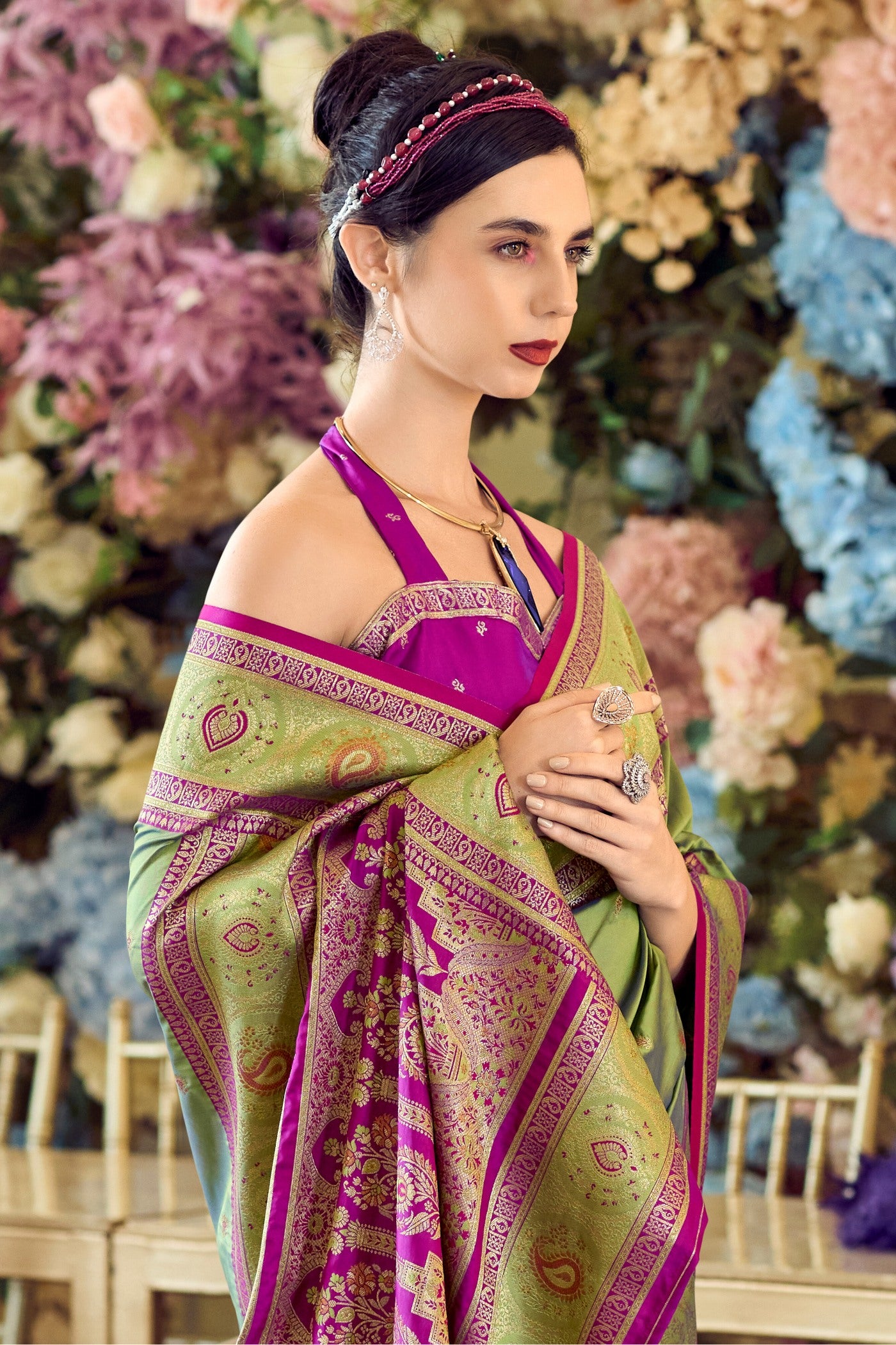 Buy MySilkLove Avocado Green Woven Banarasi Soft Silk Saree Online