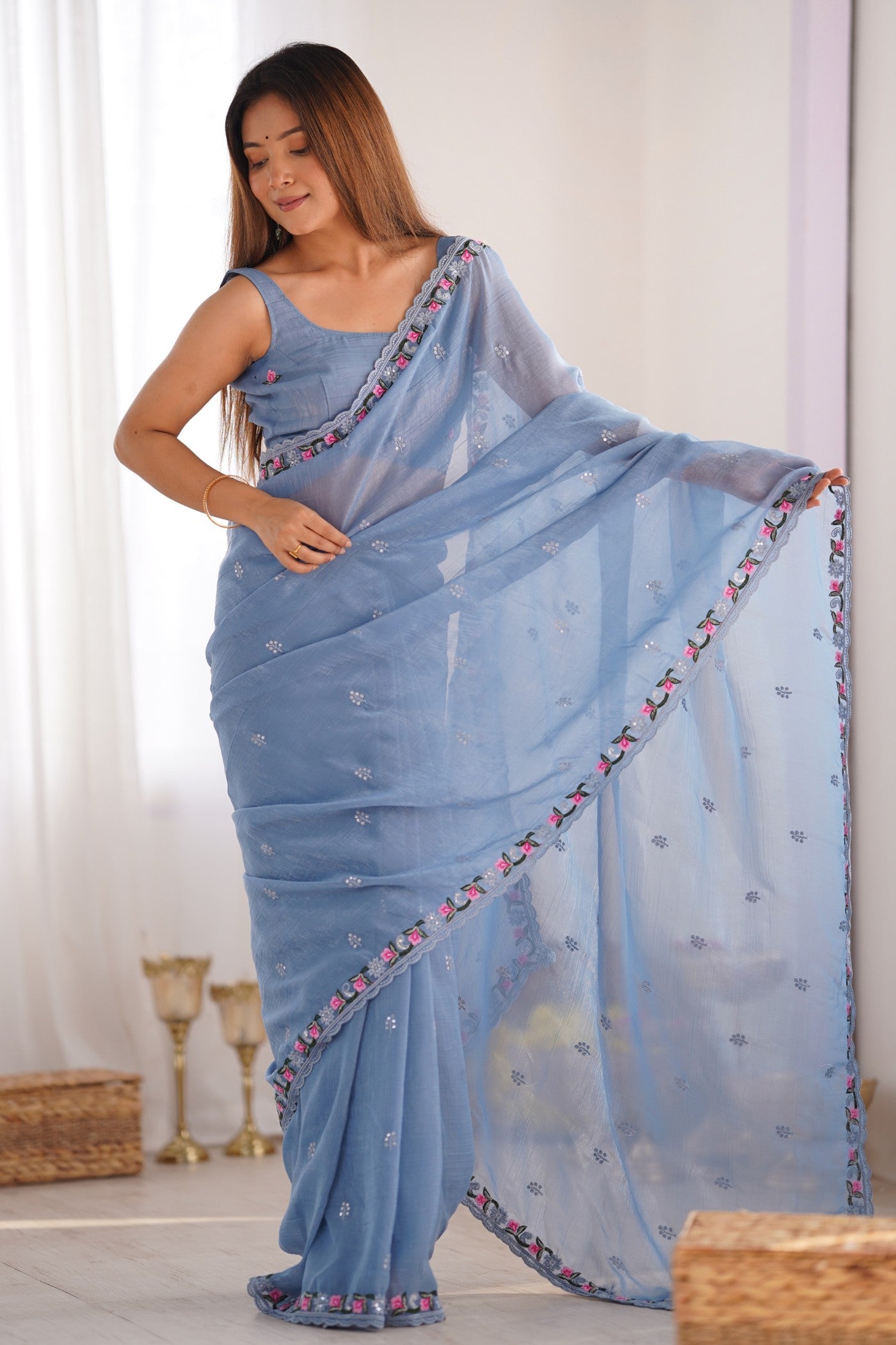 Buy MySilkLove Cobalt Blue Designer Partywear Saree Online