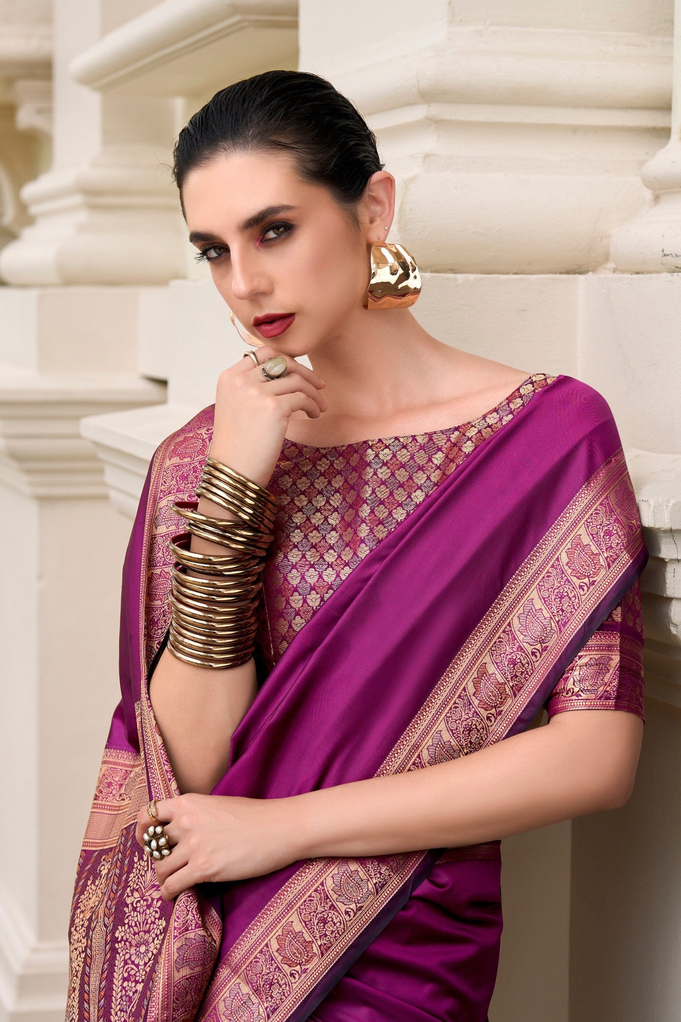 Buy MySilkLove Mulberry Wood Purple Banarasi Handloom Saree Online