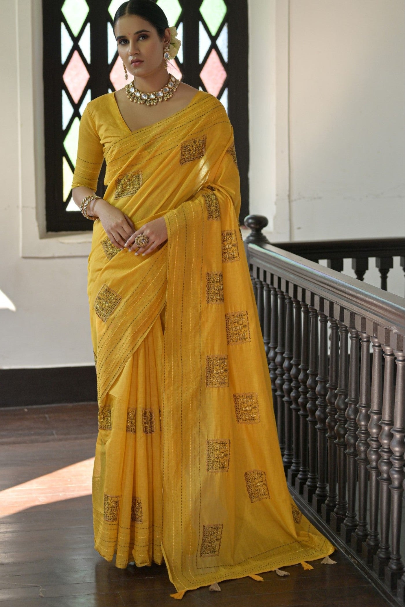 Buy MySilkLove Canary Yellow Linen Soft Silk Saree Online