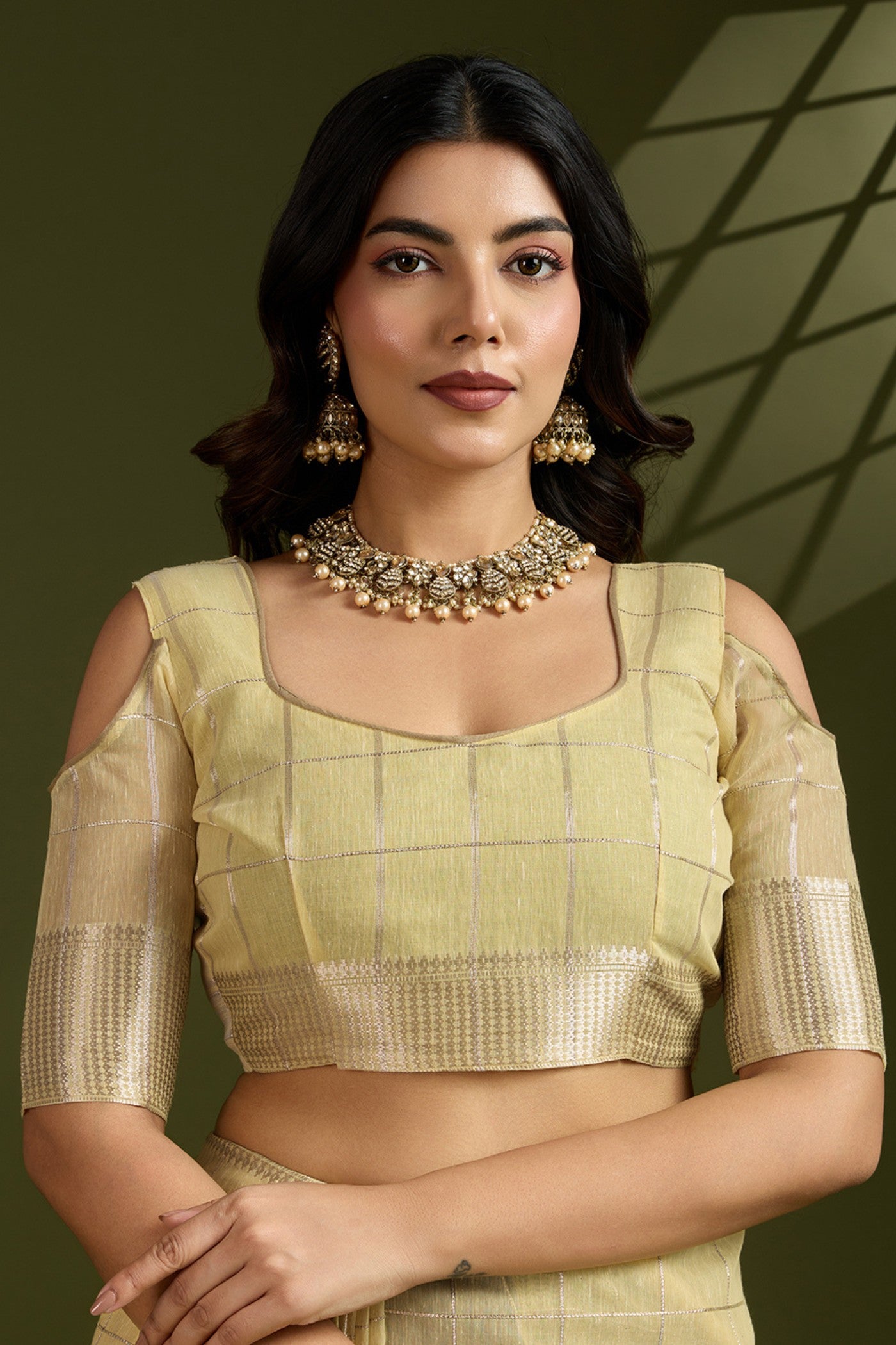 Buy MySilkLove Jonquil Yellow Woven Tissue Linen Saree Online