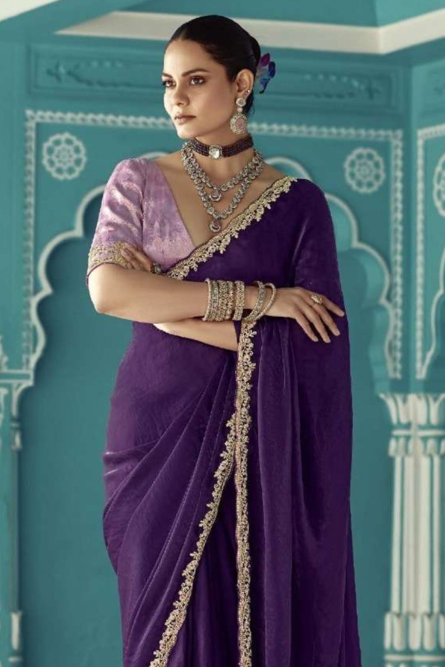 MySilkLove Ebony Purple Embroidered Tissue Designer Saree