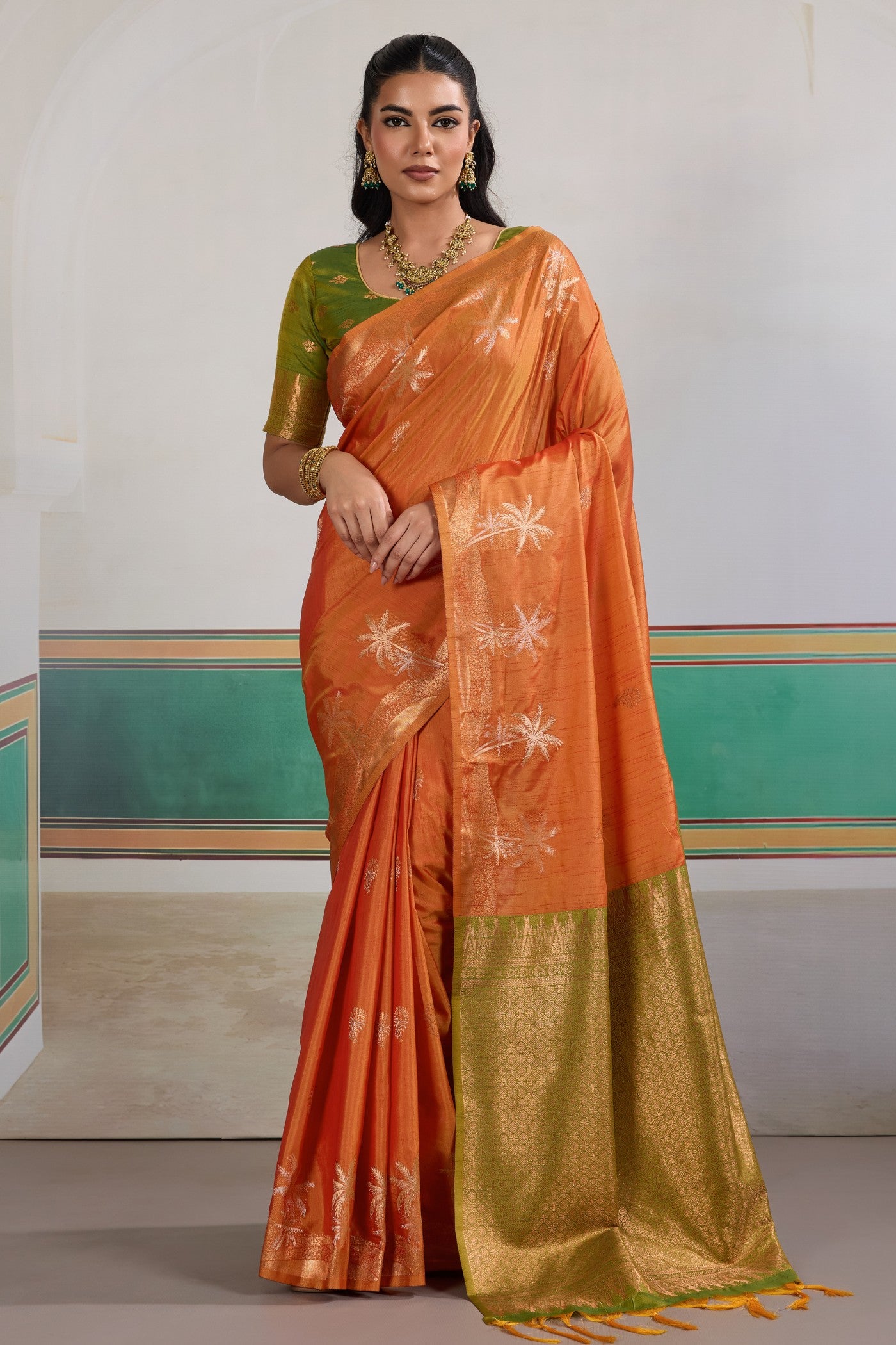 Buy MySilkLove Flame Orange Banarasi Handloom Tussar Saree Online