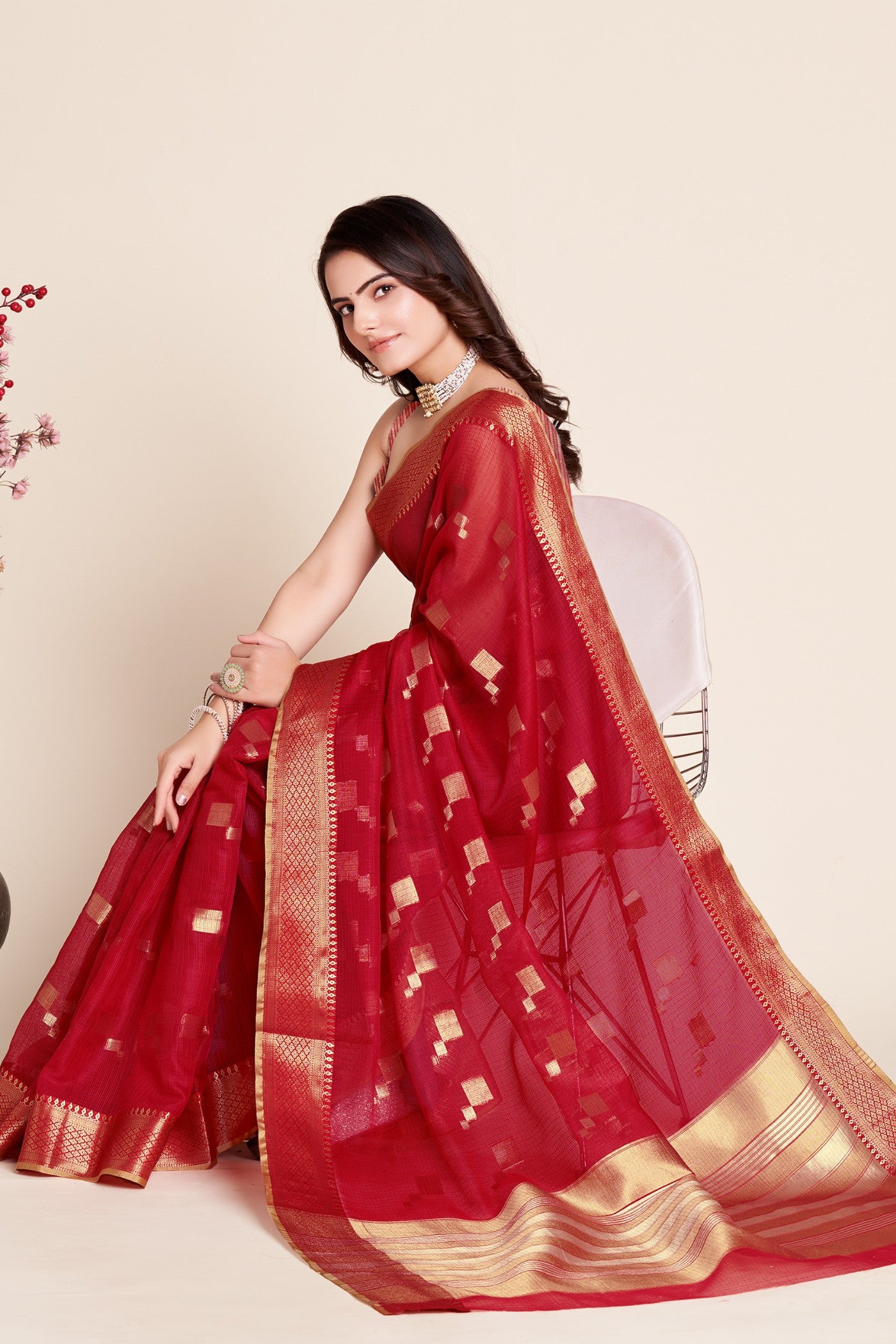 MySilkLove Apple Red Woven Manipuri Silk Saree