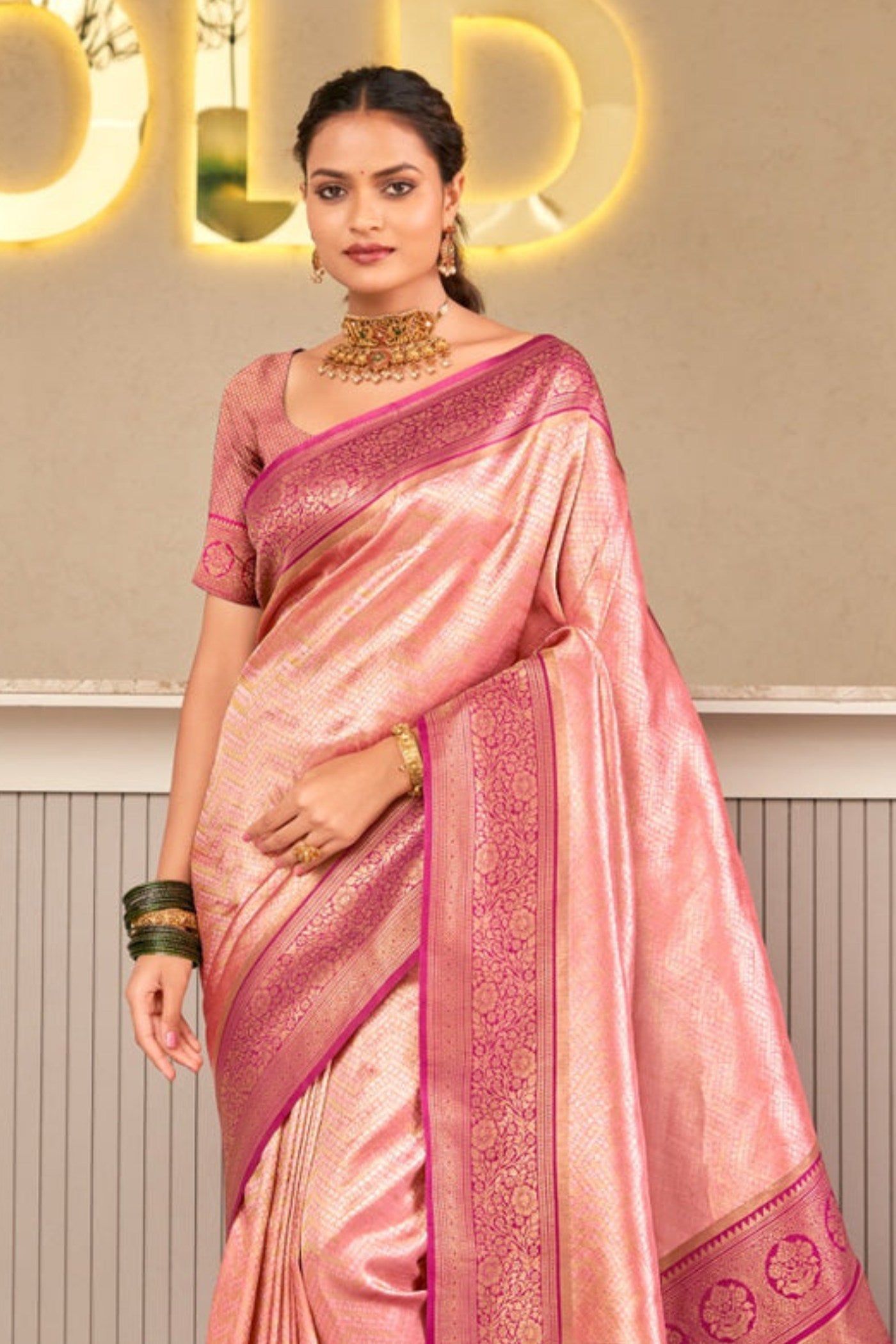 MySilkLove Blush Pink Zari Woven Kanjivaram Saree