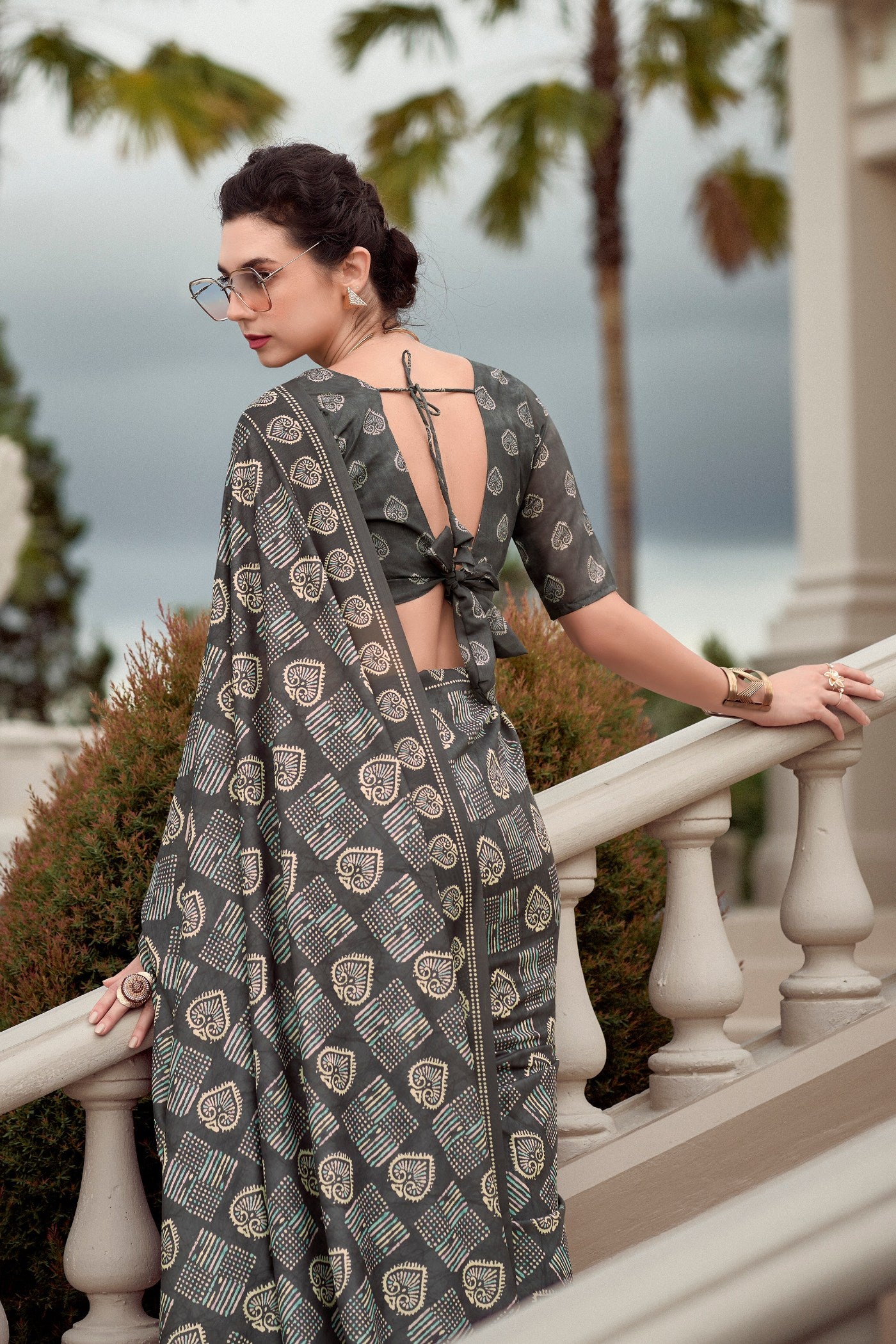 Buy MySilkLove Dorado Grey Mul Mul Cotton Saree Online