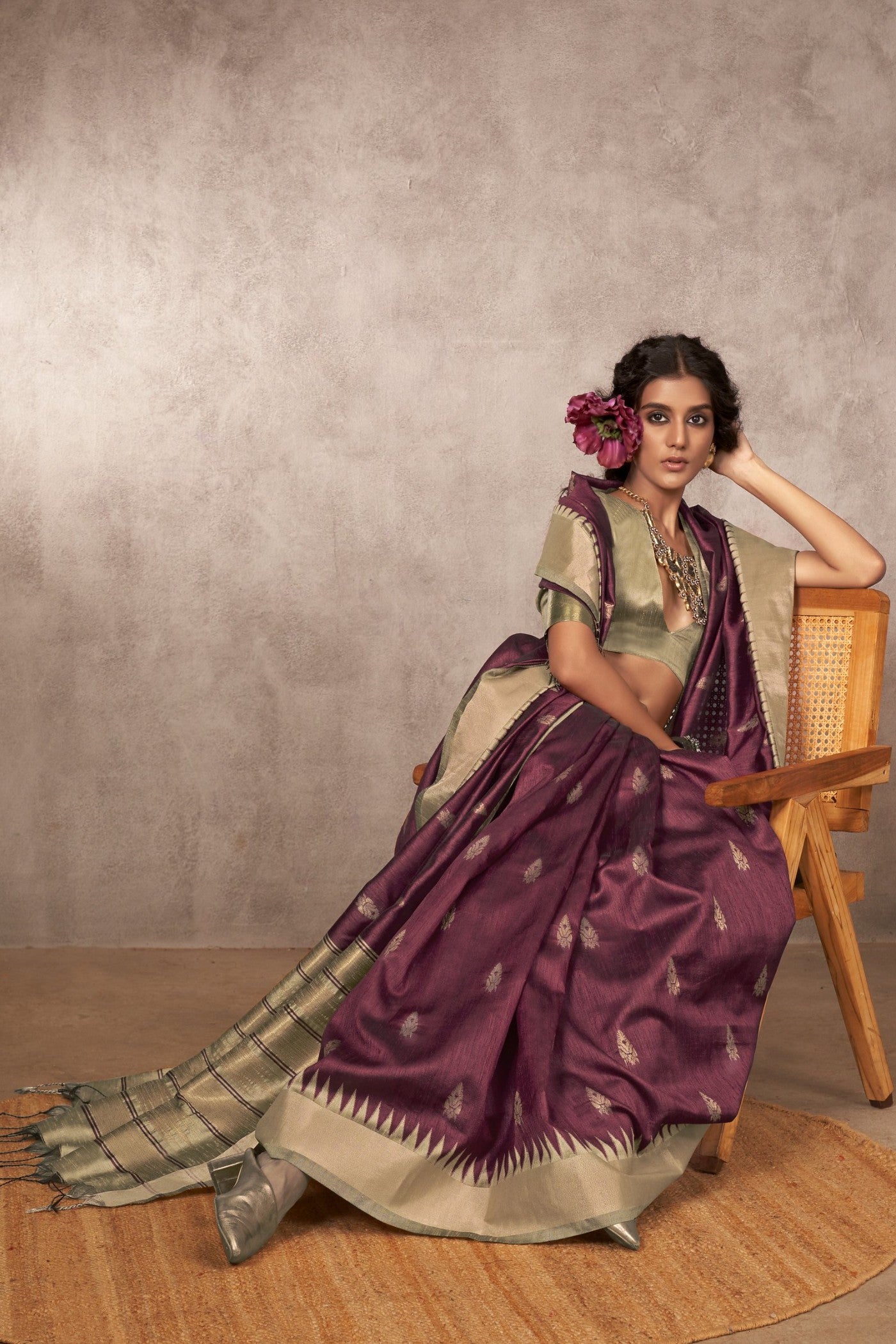 MySilkLove Hellebore Purple Bhagalpuri Handloom Saree