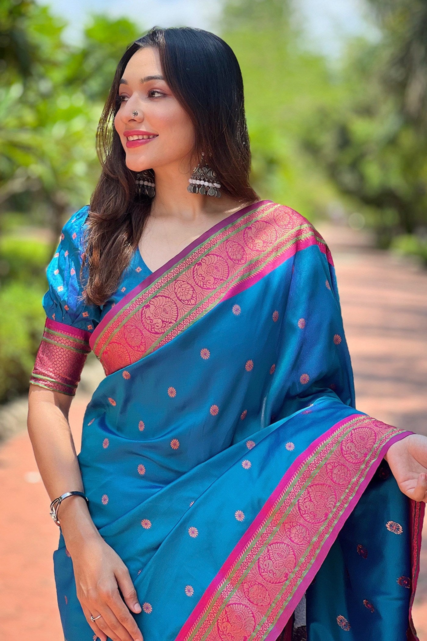 Buy MySilkLove Peacock Blue Zari Woven Paithani Saree Online