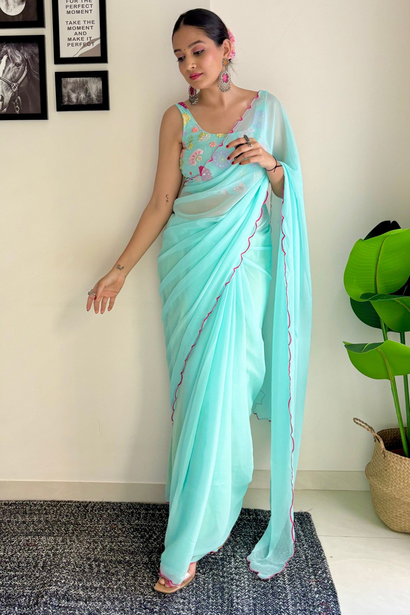 MySilkLove Sky Blue Gerogette Saree