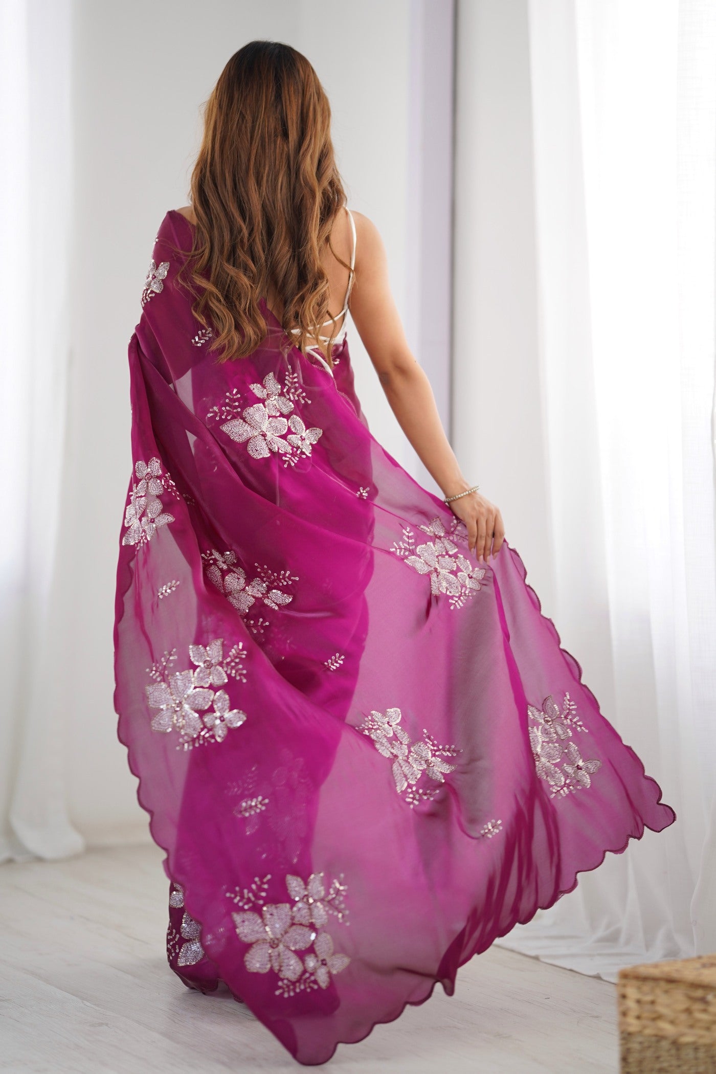 Buy MySilkLove Jam Purple Floral Partywear Saree Online