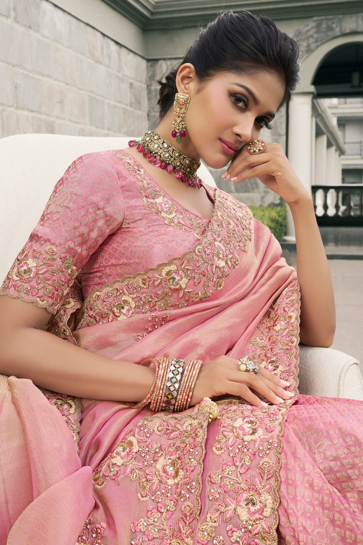 MySilkLove Mauvelous Pink Banarasi Designer Embroidered Saree