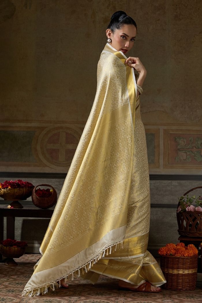Buy MySilkLove Milk White Woven Kanjivaram Saree Online