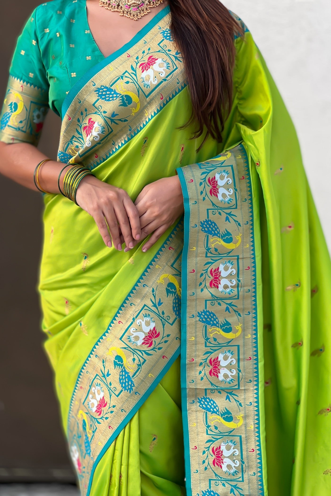 Buy MySilkLove Emerald Green Zari Woven Paithani Saree Online