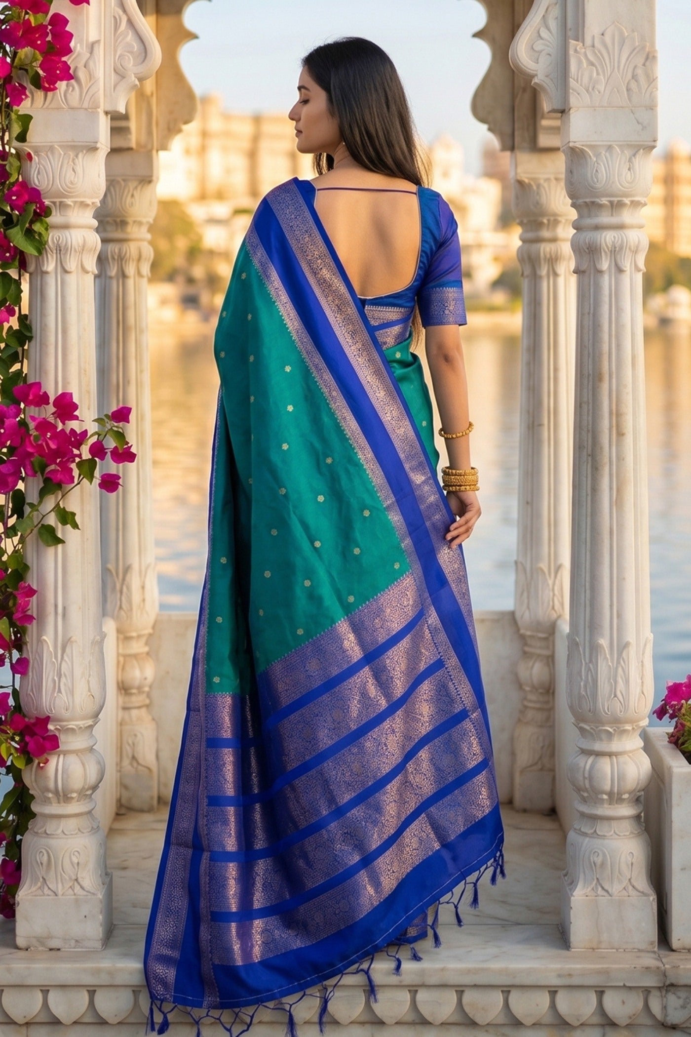 Buy MySilkLove Bondi Blue Woven Banarasi Saree Online