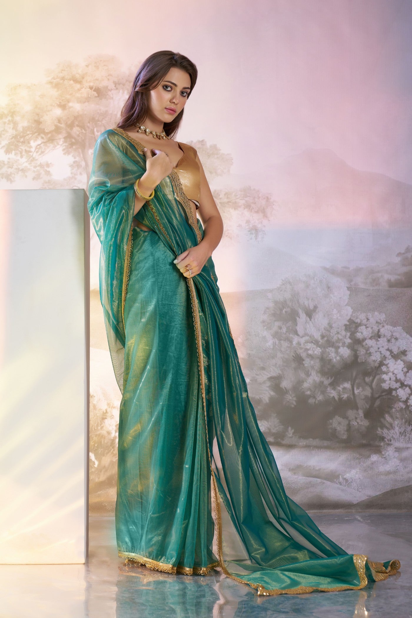 Buy MySilkLove Dark Aqua Blue Partywea Net Saree Online