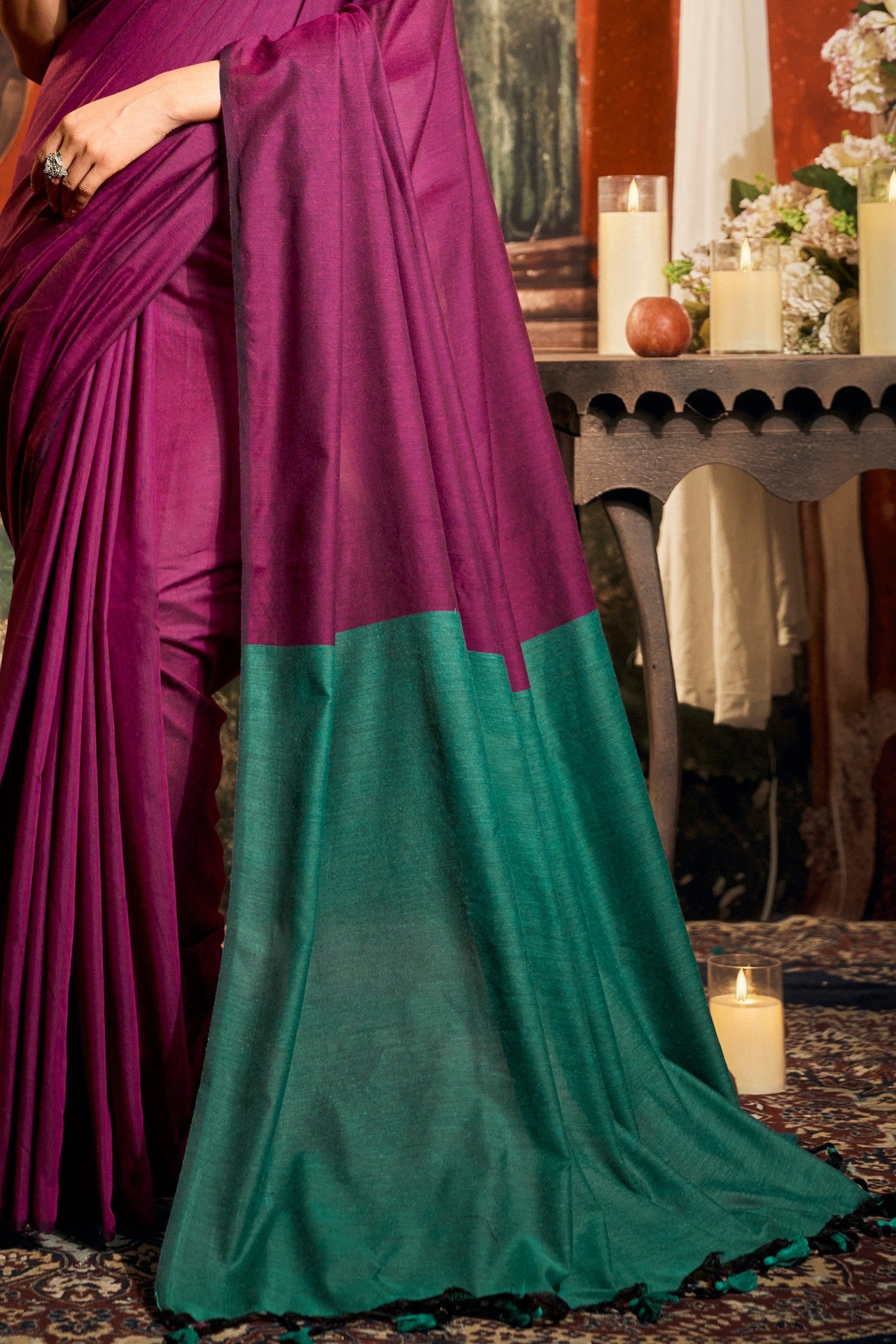 Buy MySilkLove Heather Purple Handloom Mul Mul Cotton Saree Online