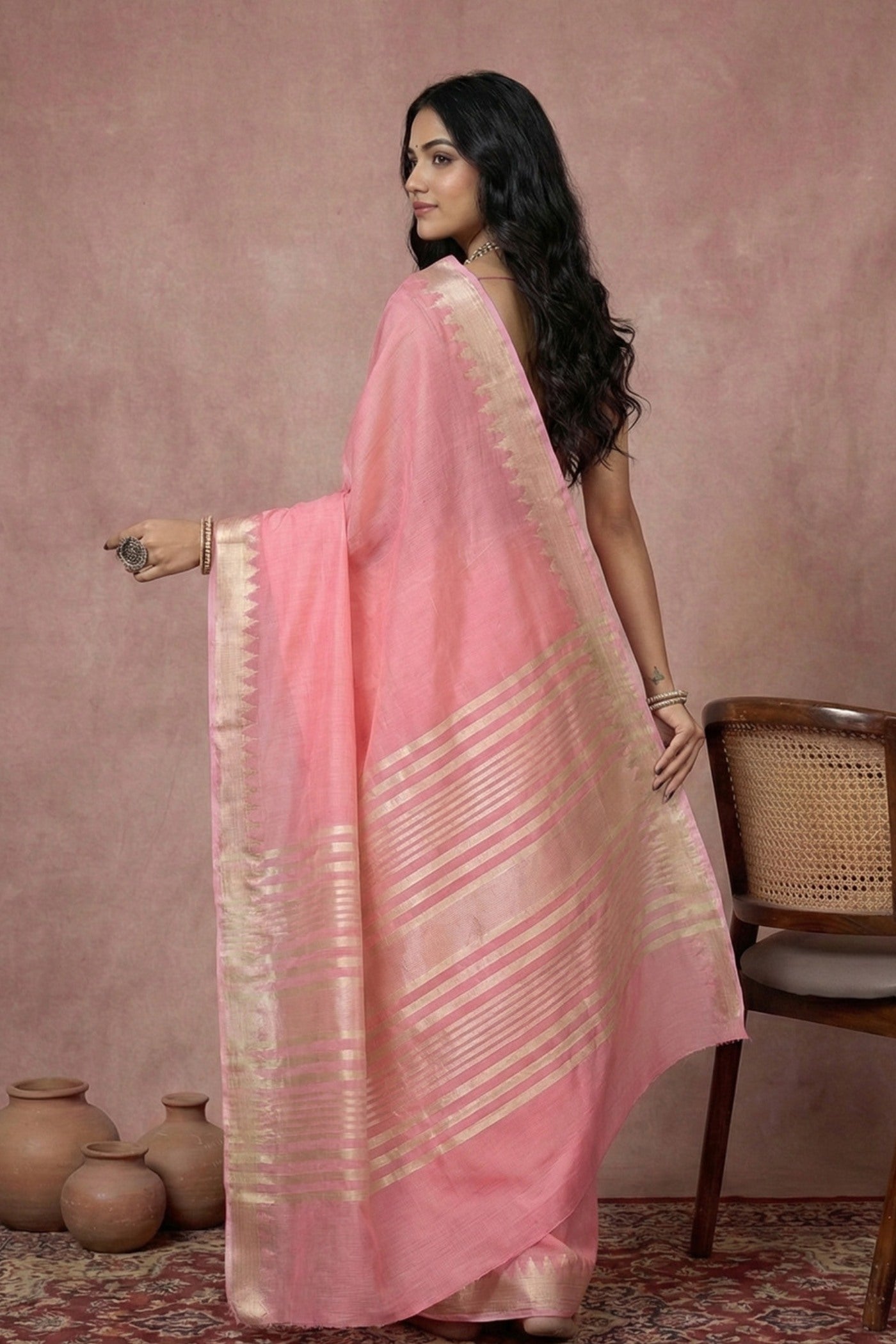 Buy MySilkLove Baby Pink Woven Banarasi Soft Silk Saree Online