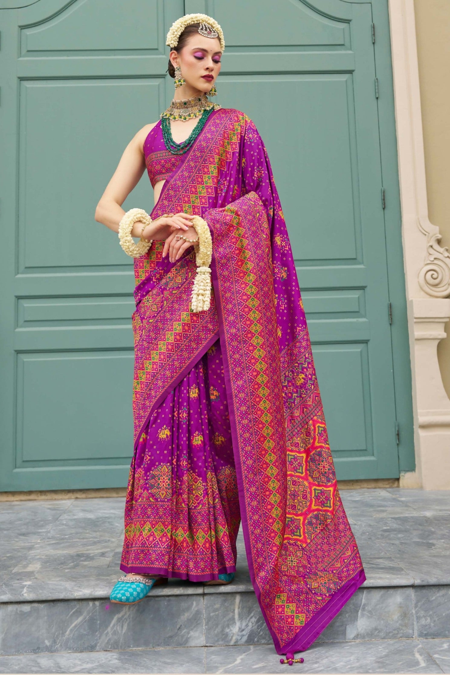 Buy MySilkLove Jamun Purple Printed Kashmiri Jamewar Silk Saree Online