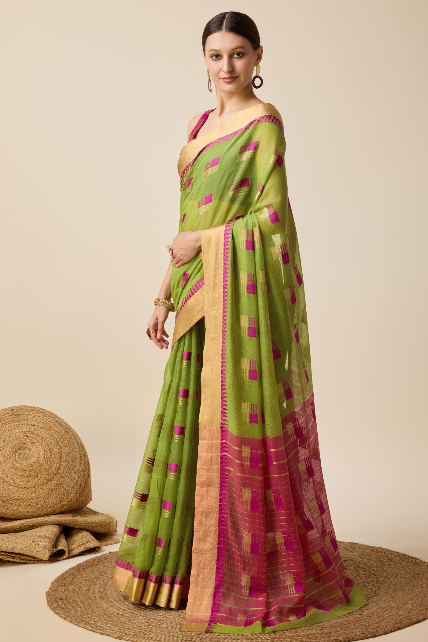 Buy MySilkLove Forest Green Cotton Soft Silk Saree Online