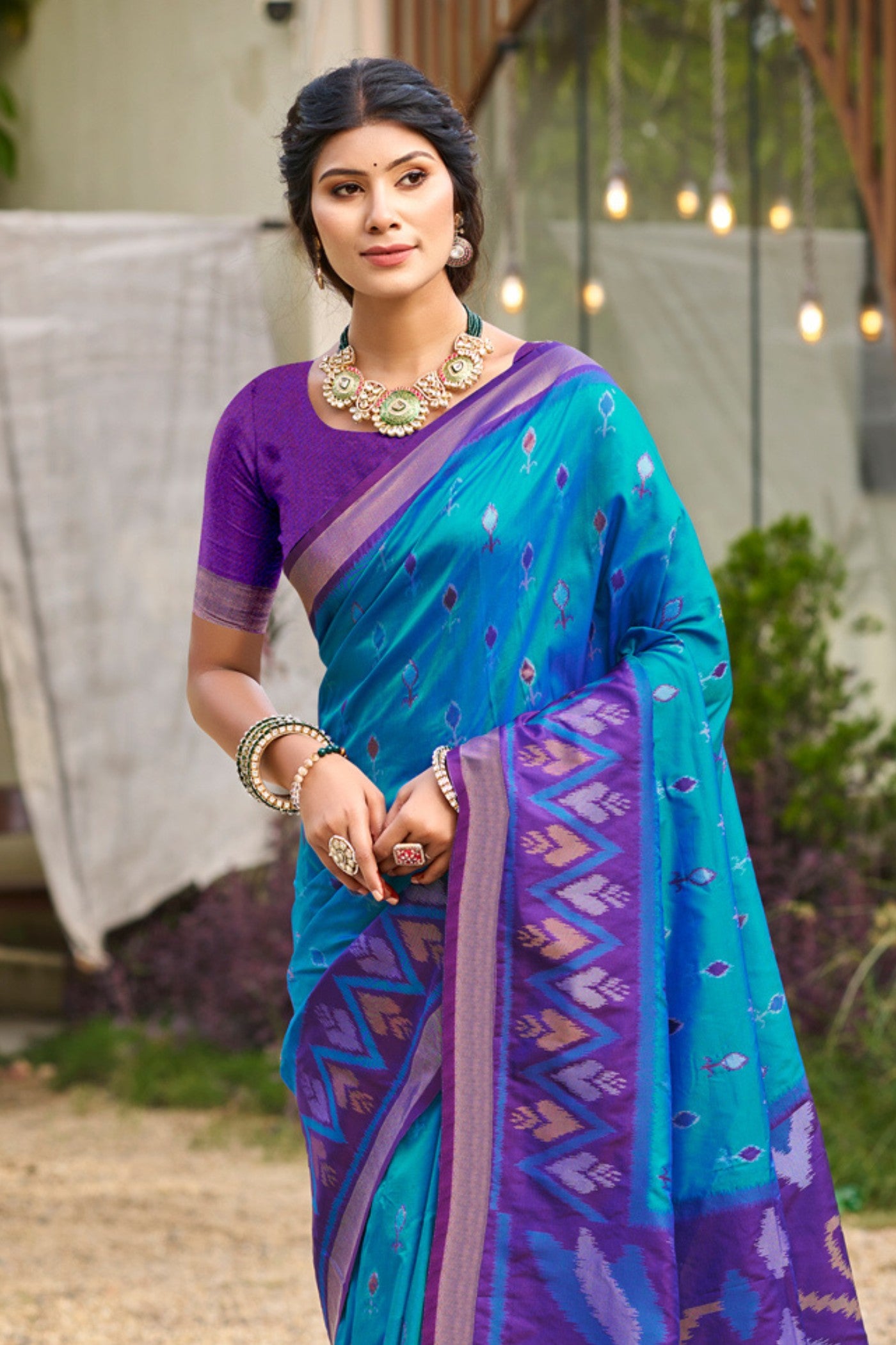 Buy MySilkLove Lapis Blue Ikkat Soft Silk Saree Online