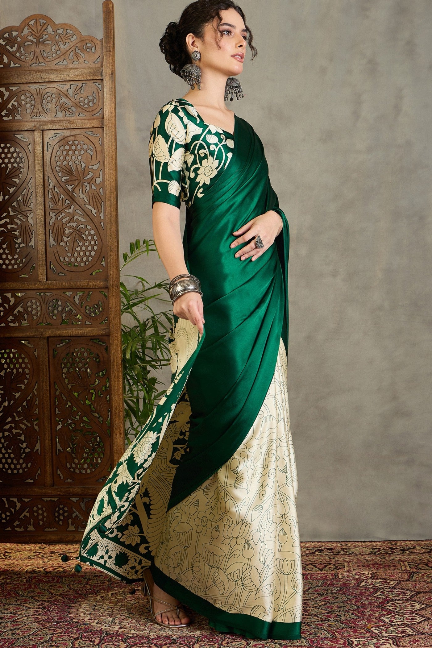 Buy MySilkLove Evergreen Kalamkari Printed Satin Silk Saree Online