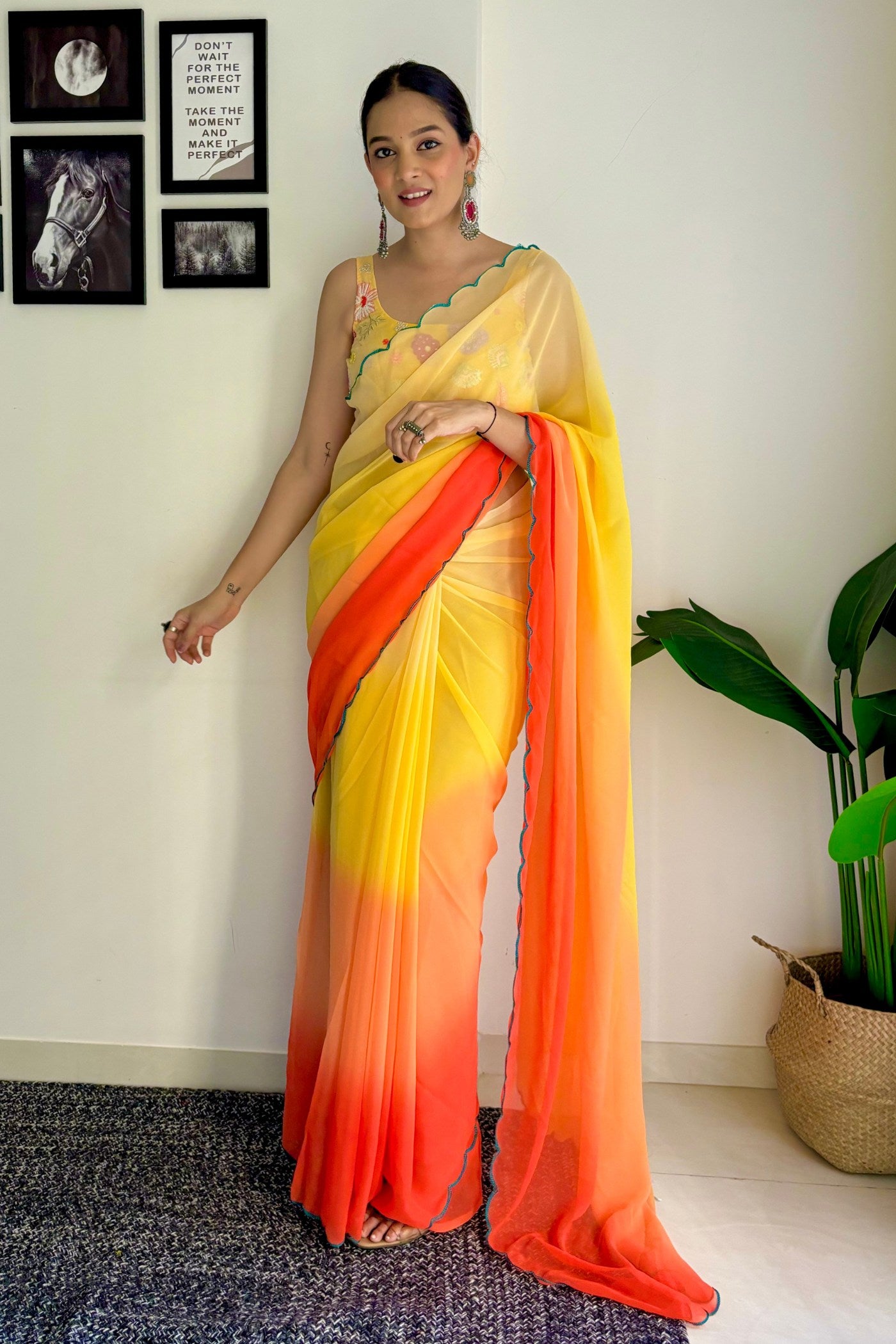 Buy MySilkLove Titanium Yellow Georgette Saree Online