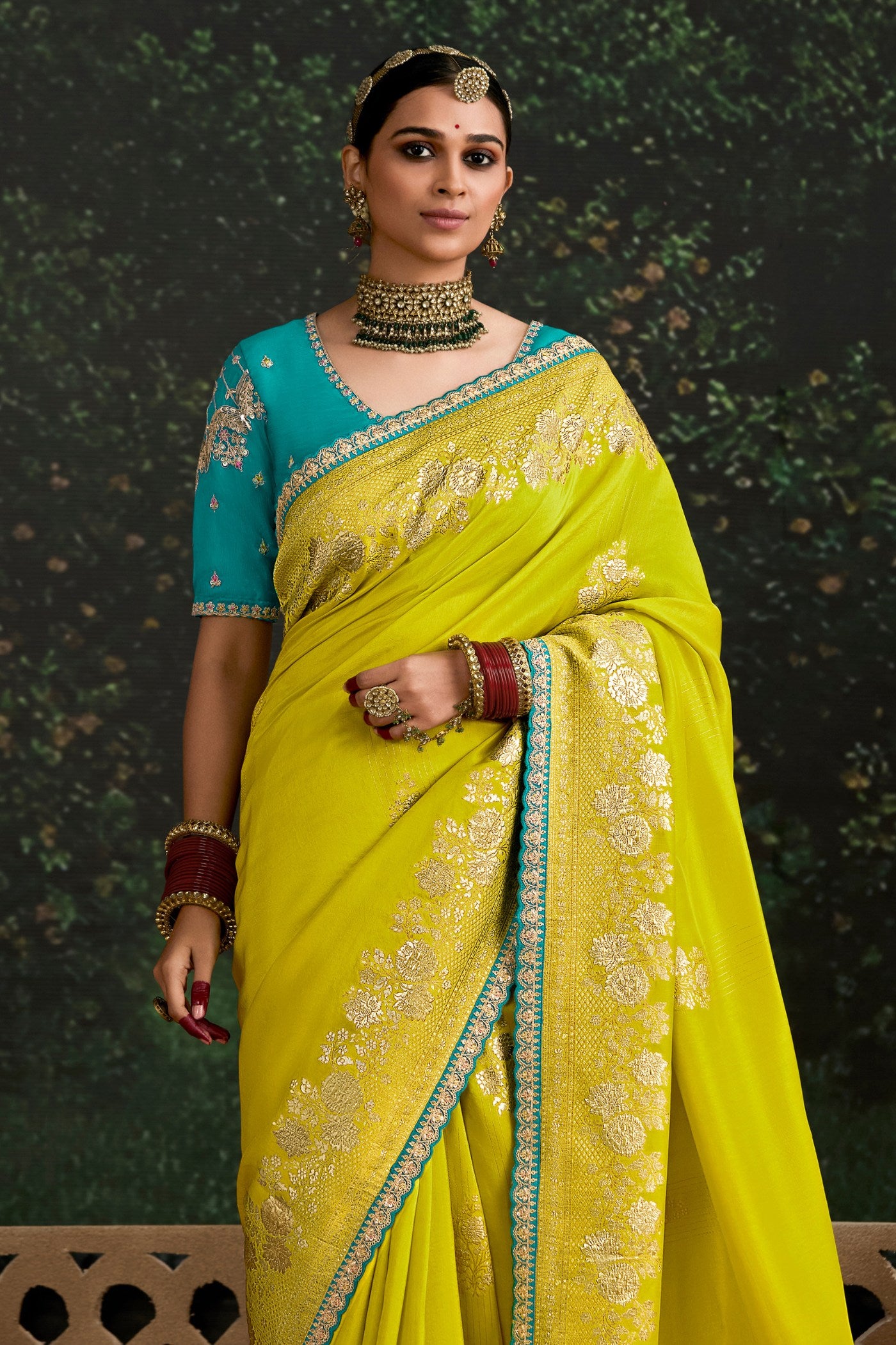 Buy MySilkLove Volt Yellow Designer Banarasi Saree Online