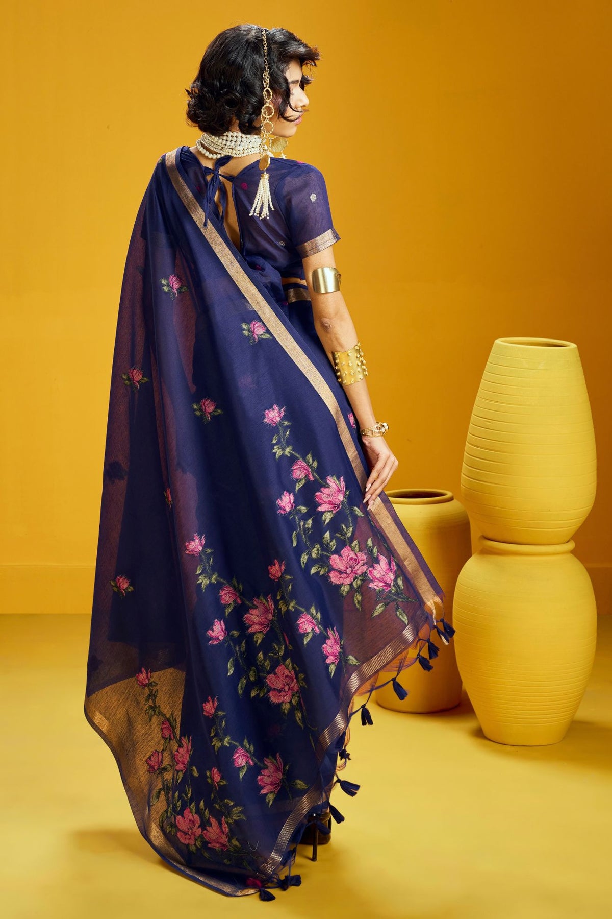 Buy MySilkLove Peacock Blue Handloom Muga Cotton Saree Online