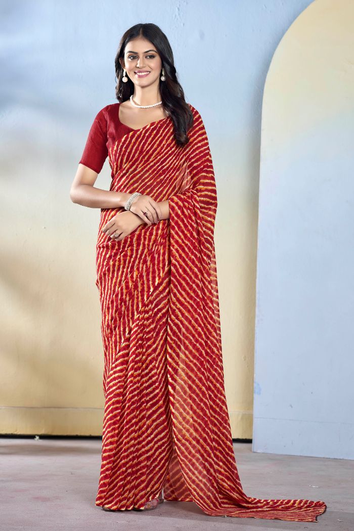 Buy MySilkLove Candy Red Ready To Wear Georgette Saree Online