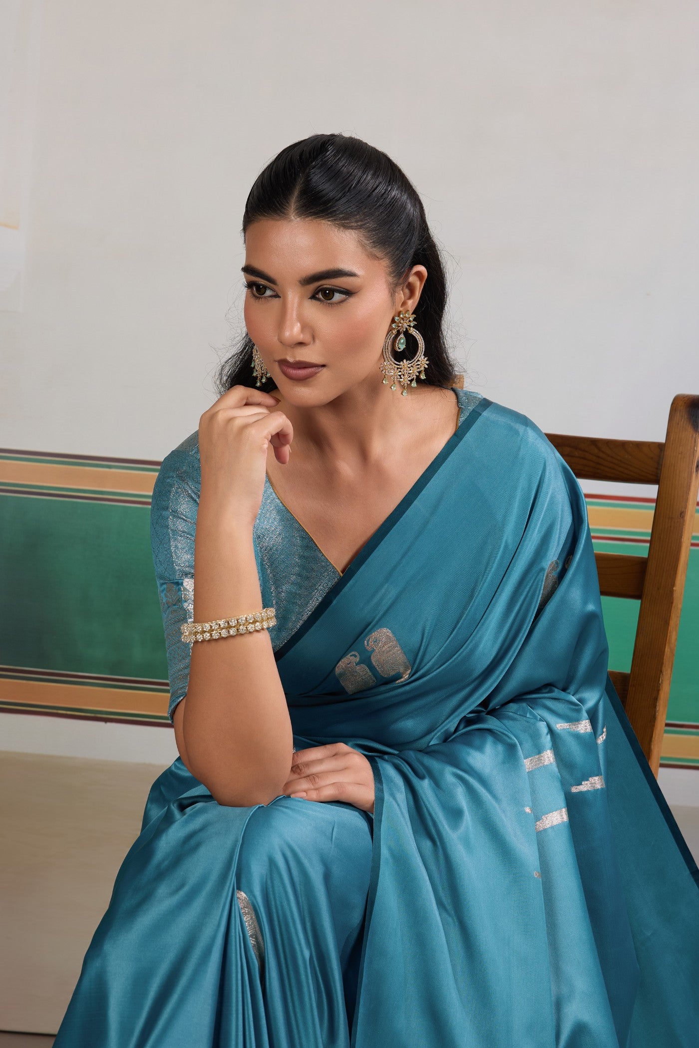 MySilkLove Boston Blue Handloom Satin Soft Silk Saree