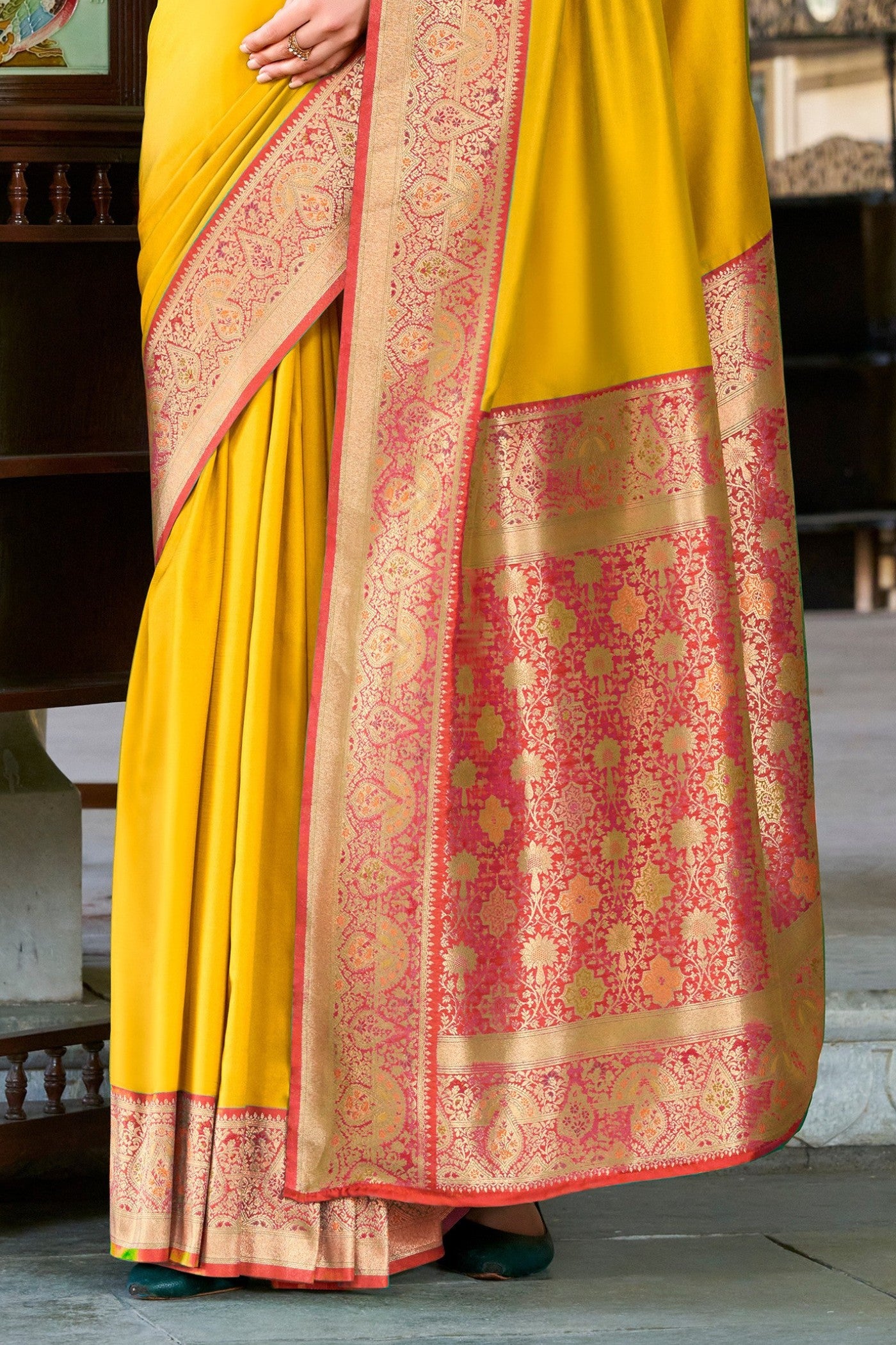Buy MySilkLove Minion Yellow Woven Banarasi Soft Silk Saree Online