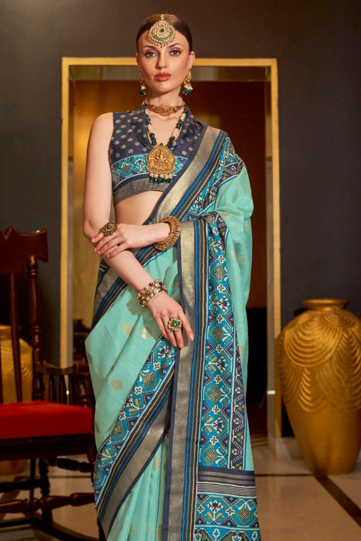 Buy MySilkLove Monte Carlo Blue Printed Patola Saree Online