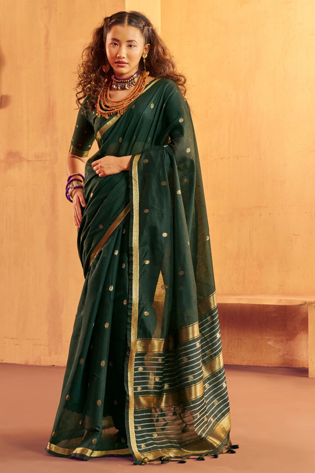 Buy MySilkLove Dark Green Banarasi Handloom Silk Saree Online