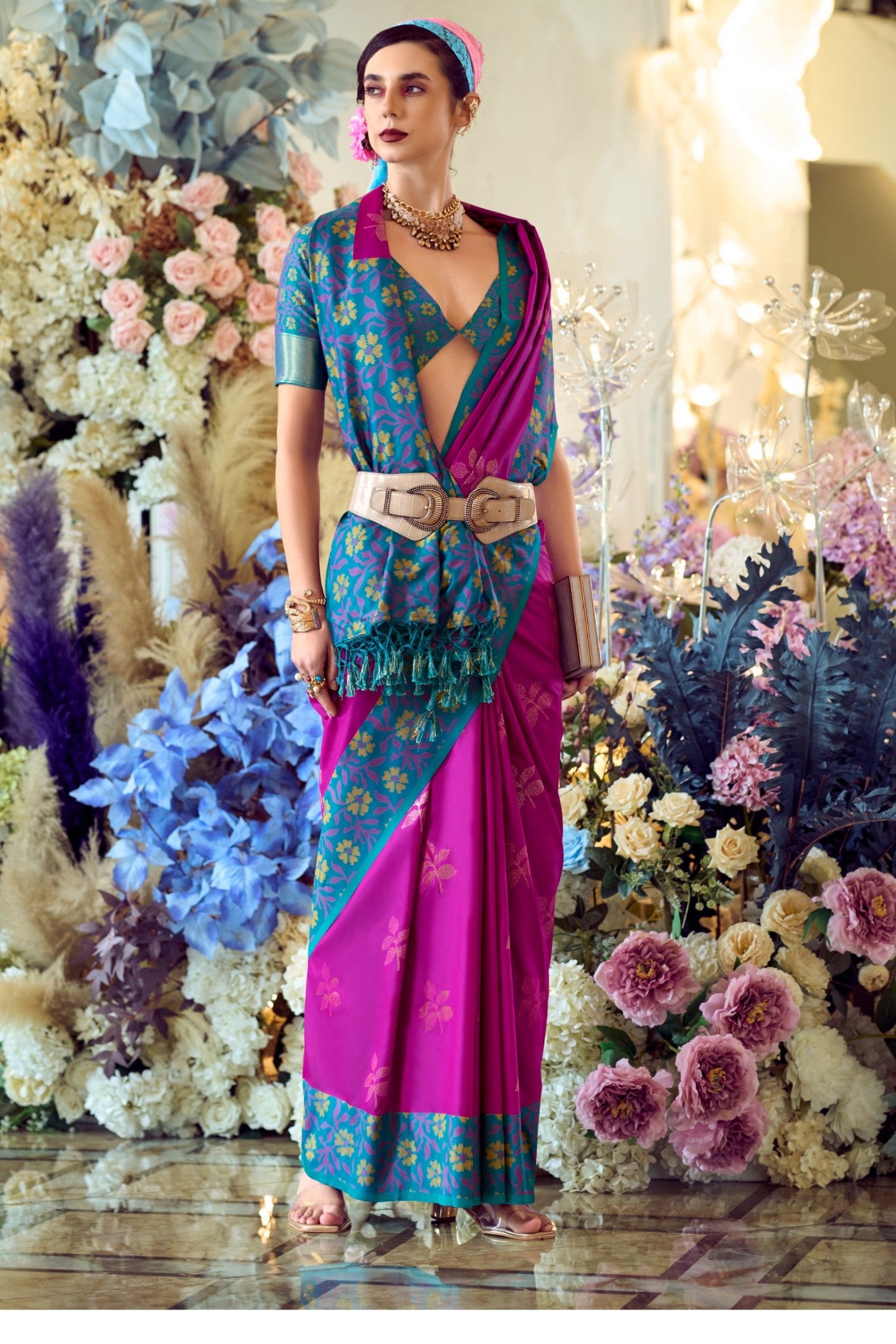 Buy MySilkLove Brilliant Rose Purple Woven Banarasi Soft Silk Saree Online