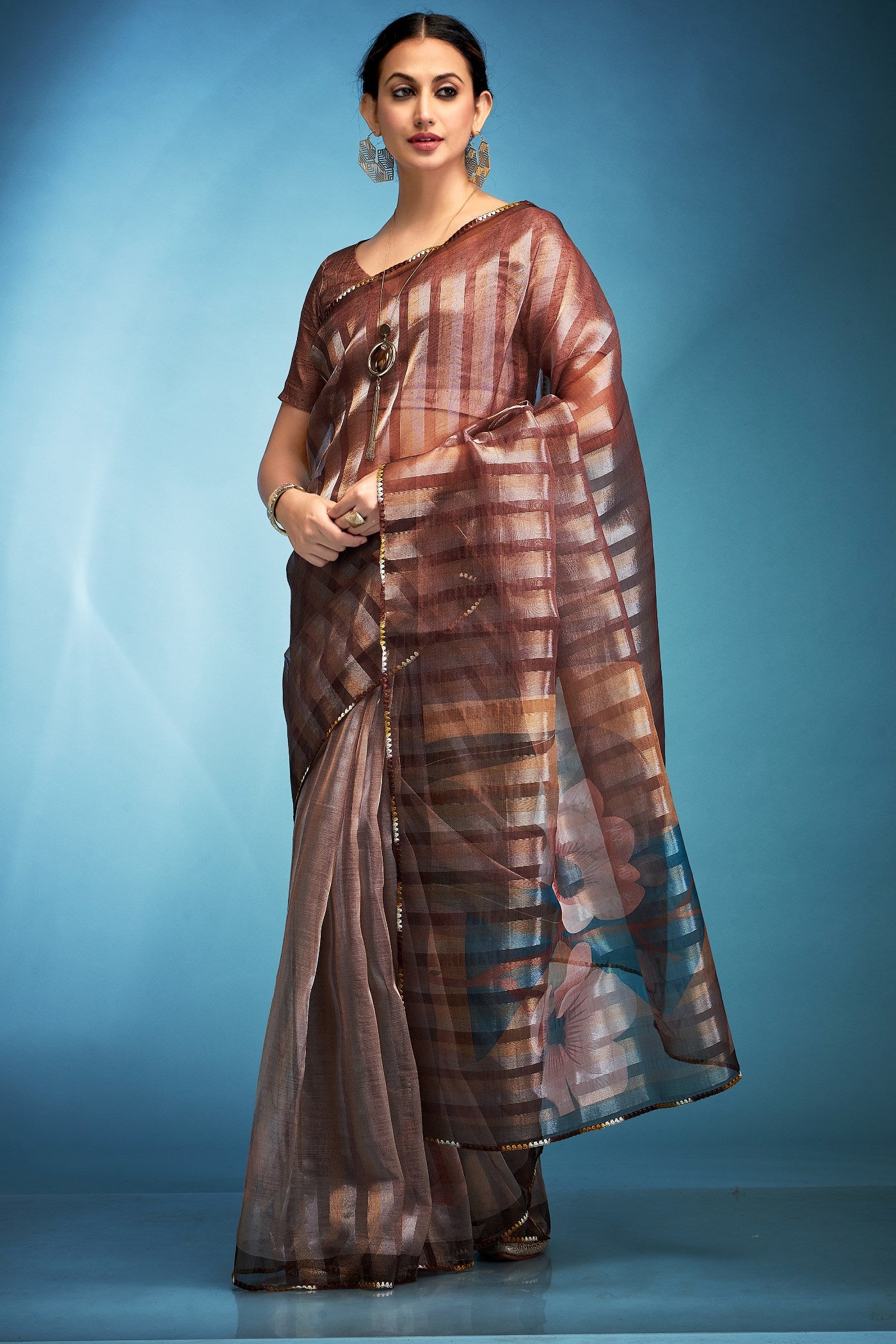 Buy MySilkLove Beaver Brown Printed Tissue Saree Online