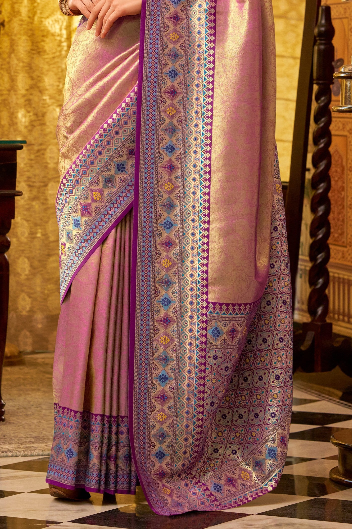 Buy MySilkLove Dirty Pink Woven Tissue Silk Saree Online