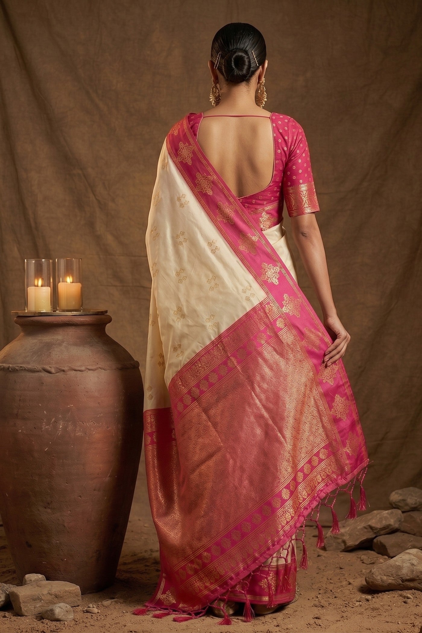 Buy MySilkLove Vanilla Cream Woven Banarasi Soft Silk Saree Online