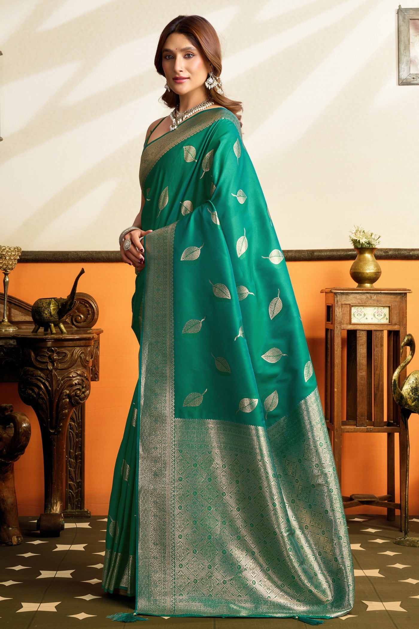 Buy MySilkLove Myrtle Green Woven Banarasi Saree Online