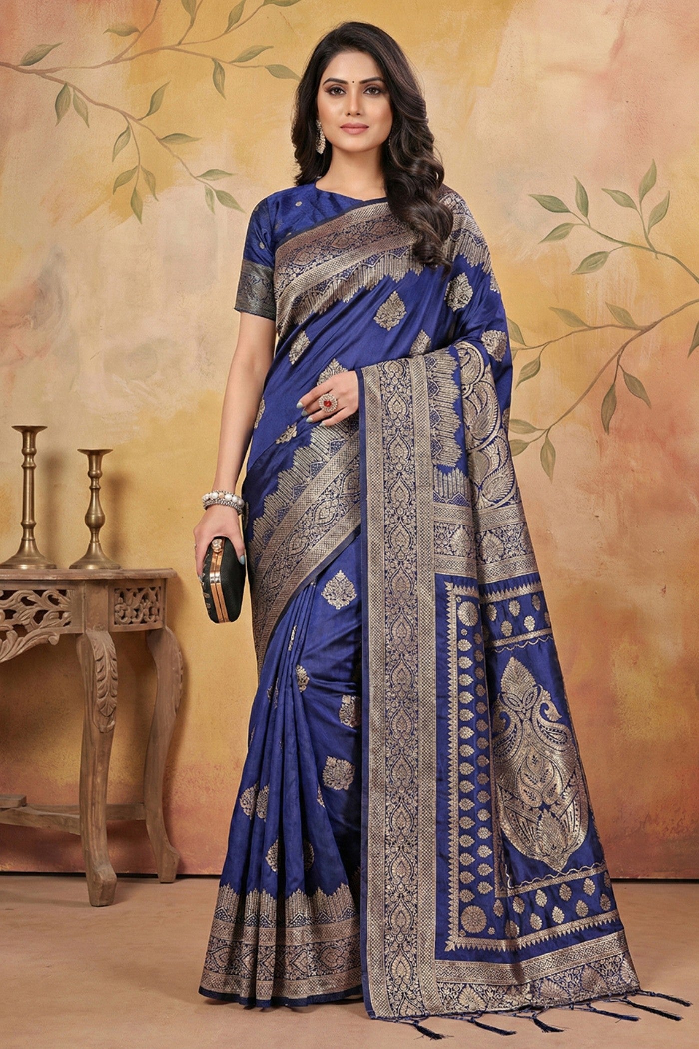 Buy MySilkLove Indigo Blue Woven Banarasi Silk Saree Online