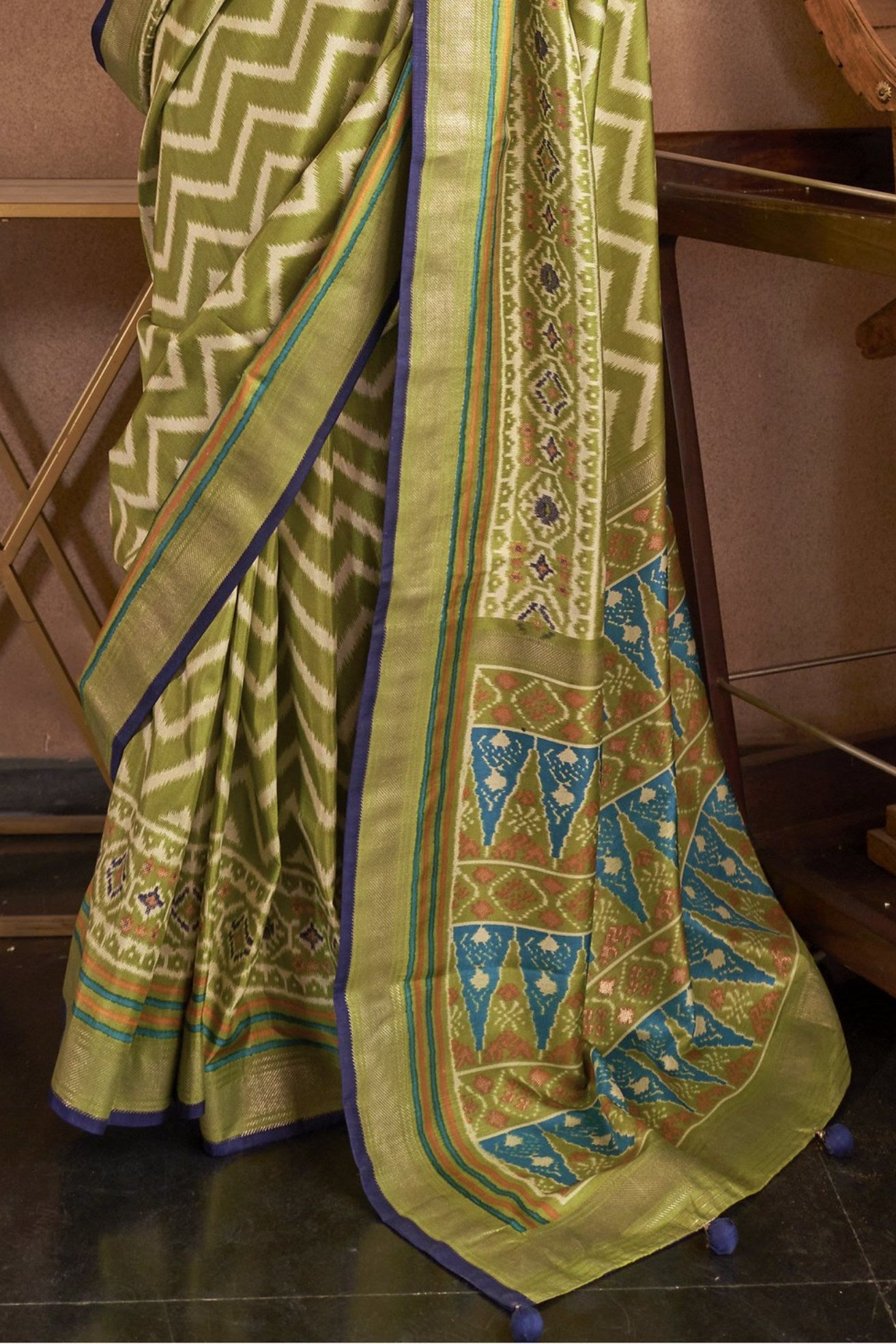 Buy MySilkLove Parrot Green Printed Patola Saree Online