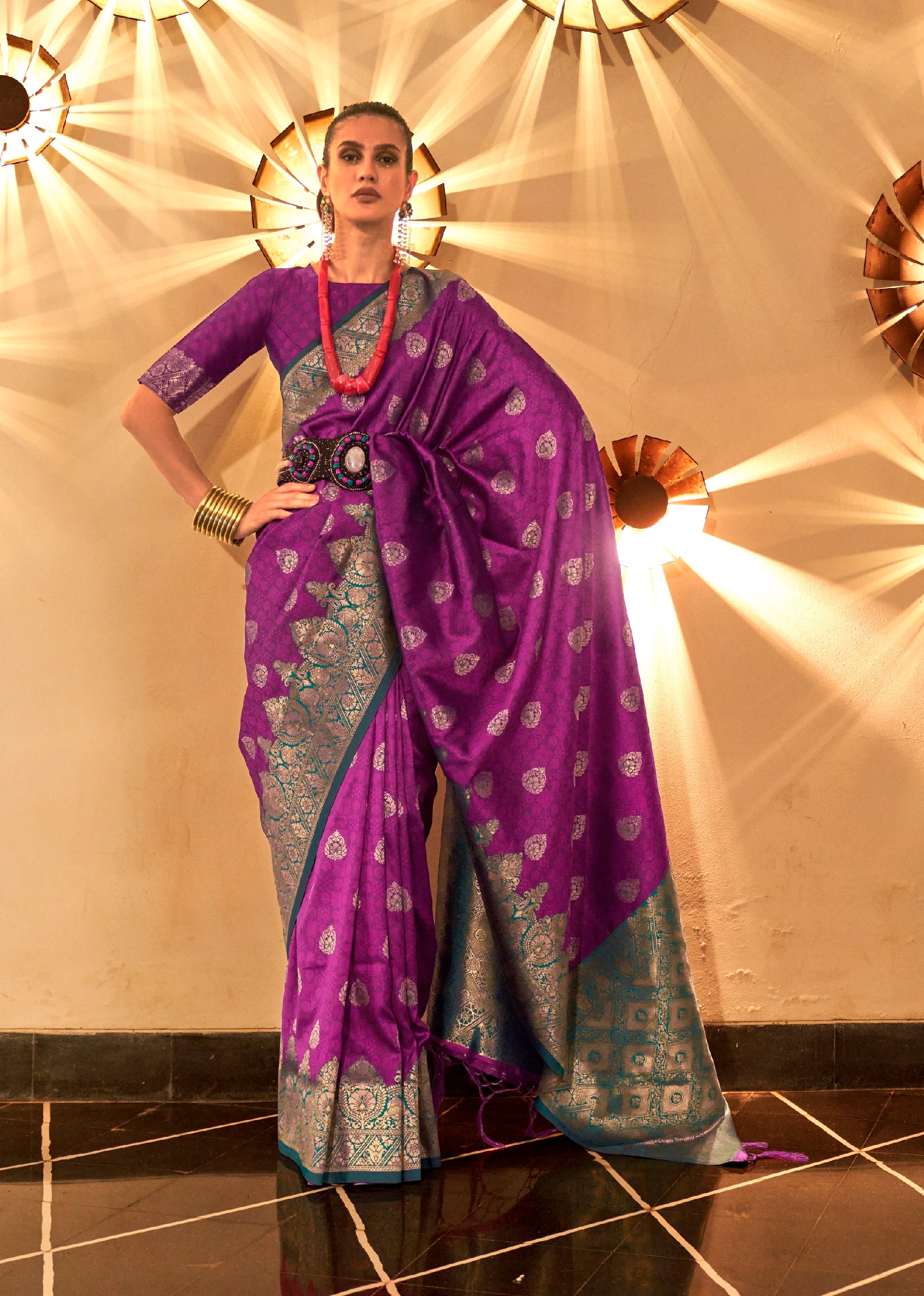 Buy MySilkLove Camelot Purple Banarasi Woven Handloom Silk Saree Online