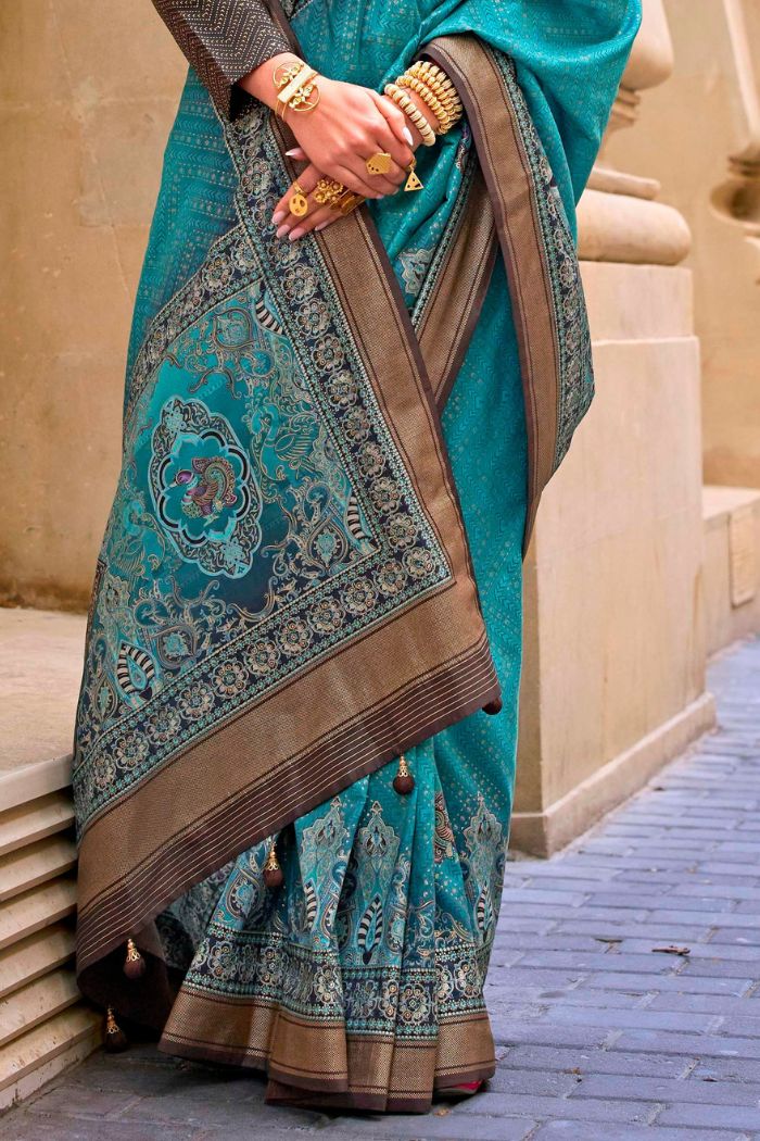 Buy MySilkLove Elm Blue Printed Patola Saree Online