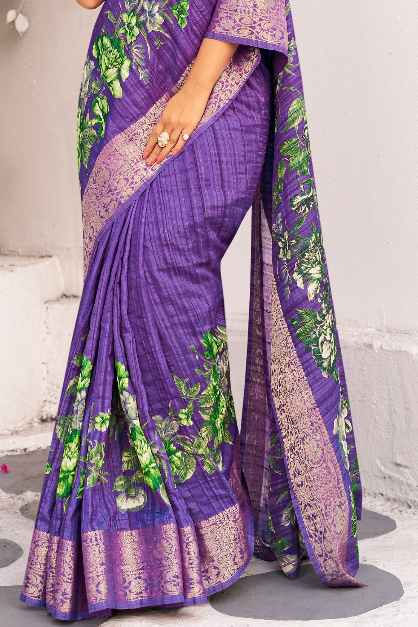 Buy MySilkLove Eminence Purple Banarasi Printed Saree Online