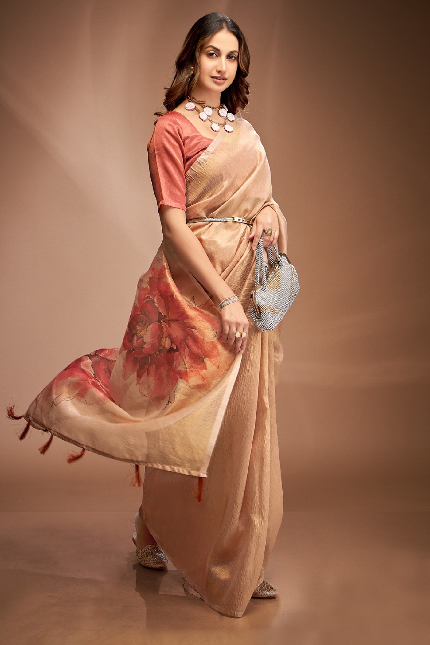 MySilkLove Alabaster Cream Printed Tissue Saree