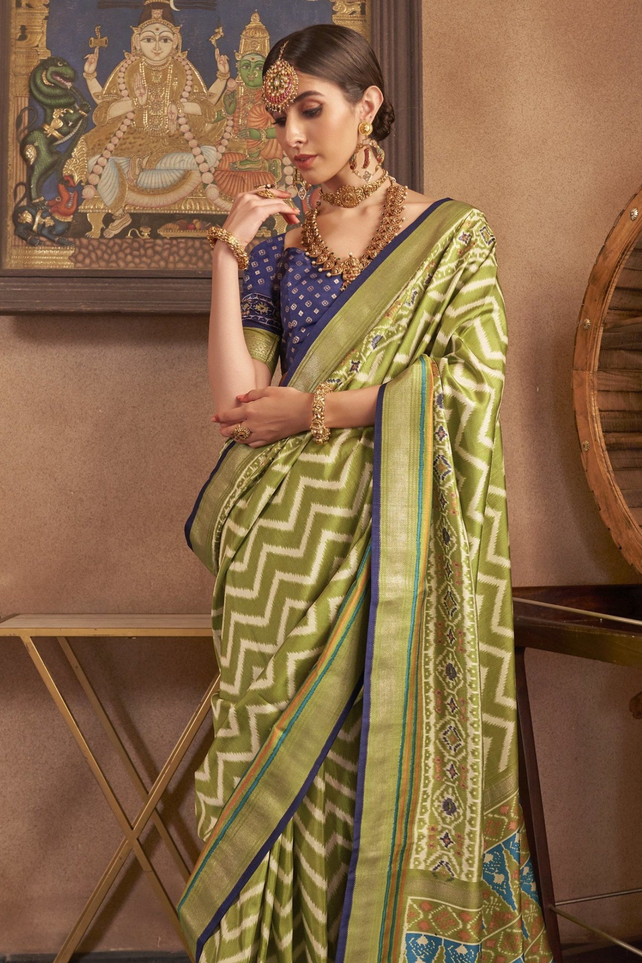 Buy MySilkLove Parrot Green Printed Patola Saree Online