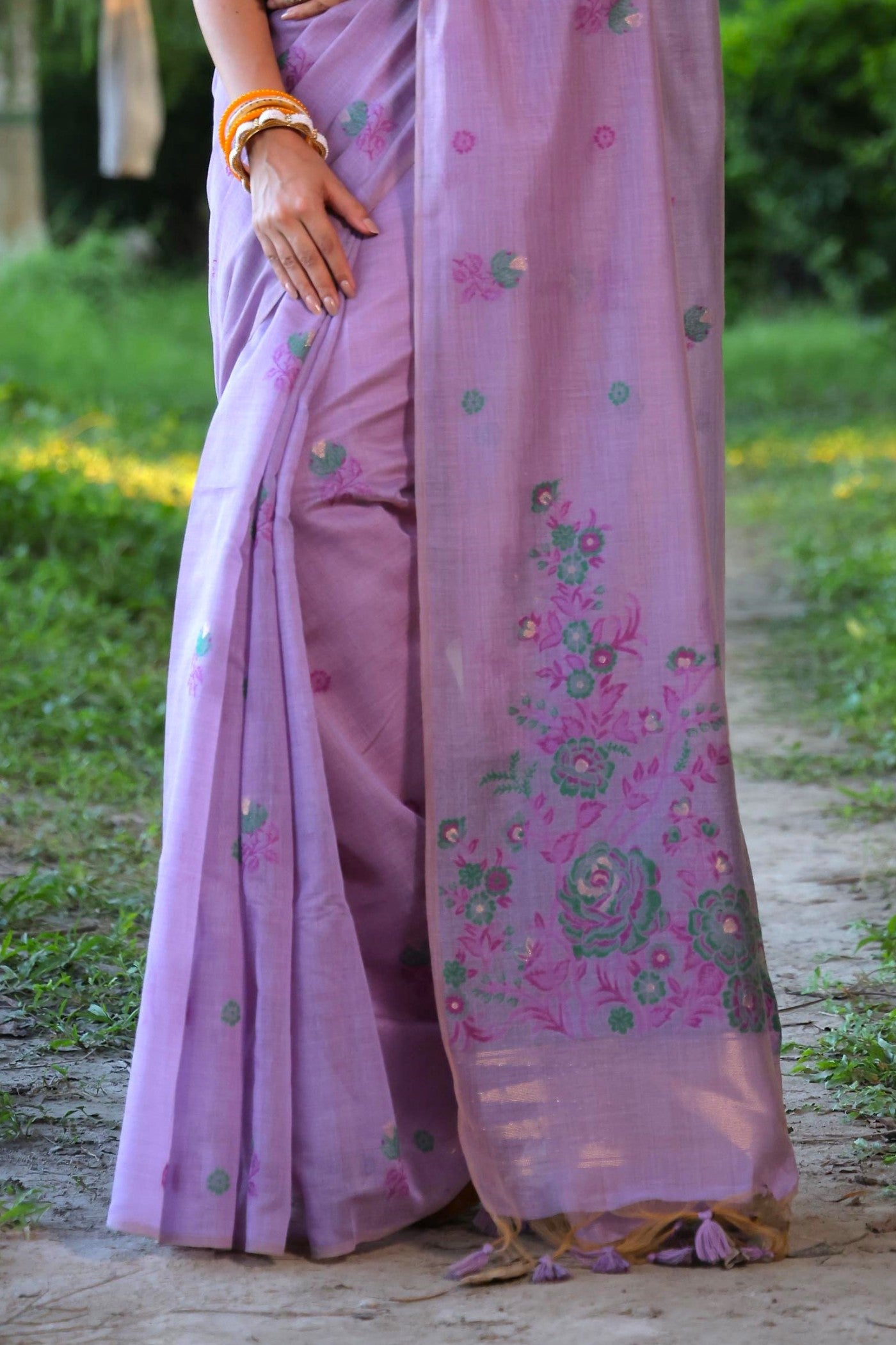 Buy MySilkLove Pastel Purple Muga Cotton Saree Online